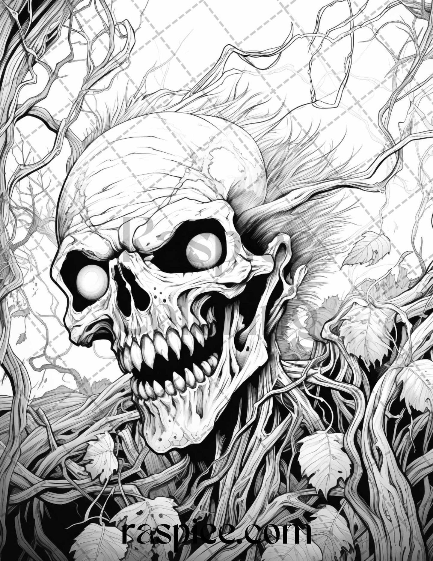 60 Halloween Nightmare Grayscale Coloring Pages Printable for Adults, PDF File Instant Download