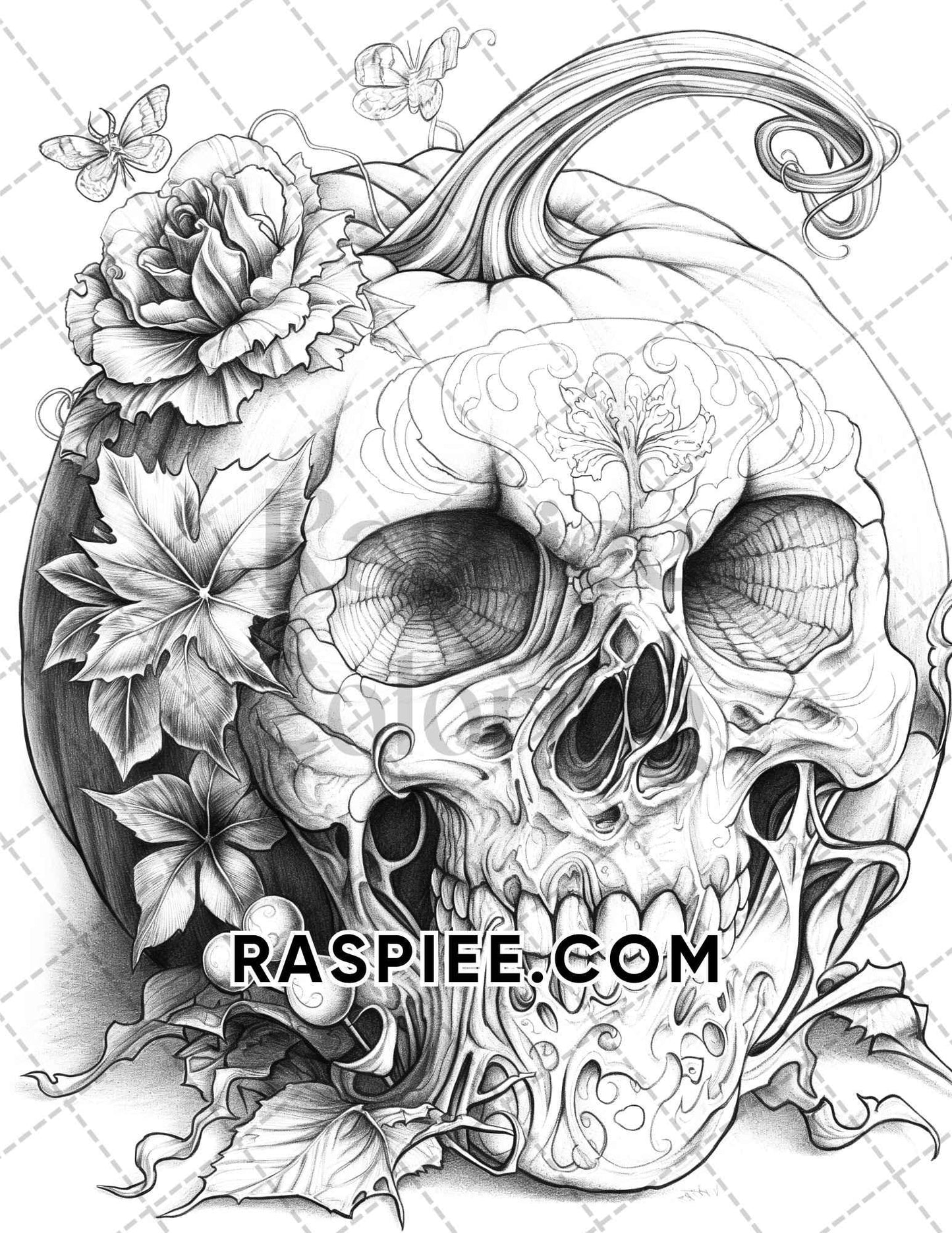 Spooky Pumpkin Halloween Adult Coloring Pages Printable PDF Instant Download
