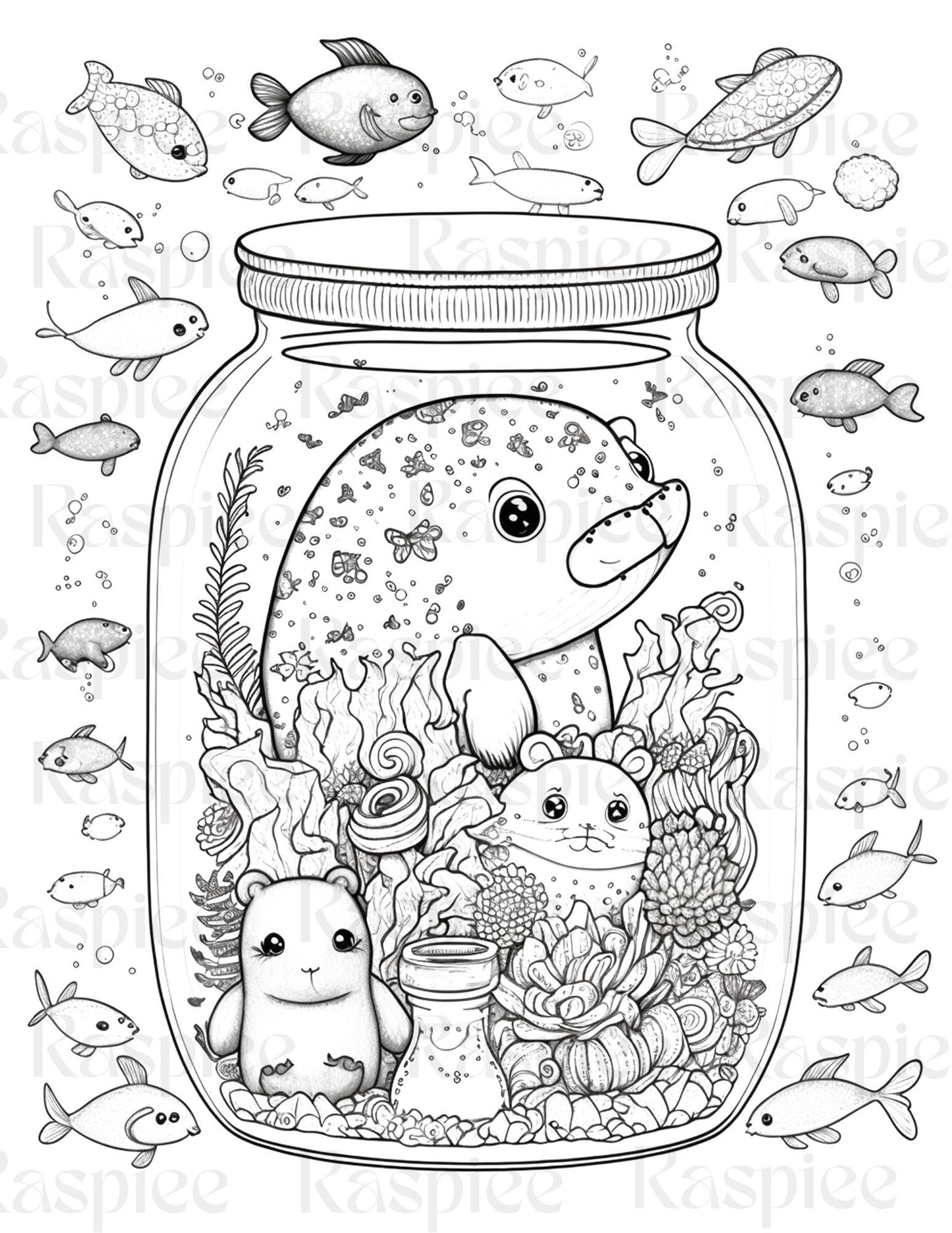 100 Animal in Jar Coloring Pages, Printable Coloring Pages for Kids and Adults, Printable PDF File Instant Download