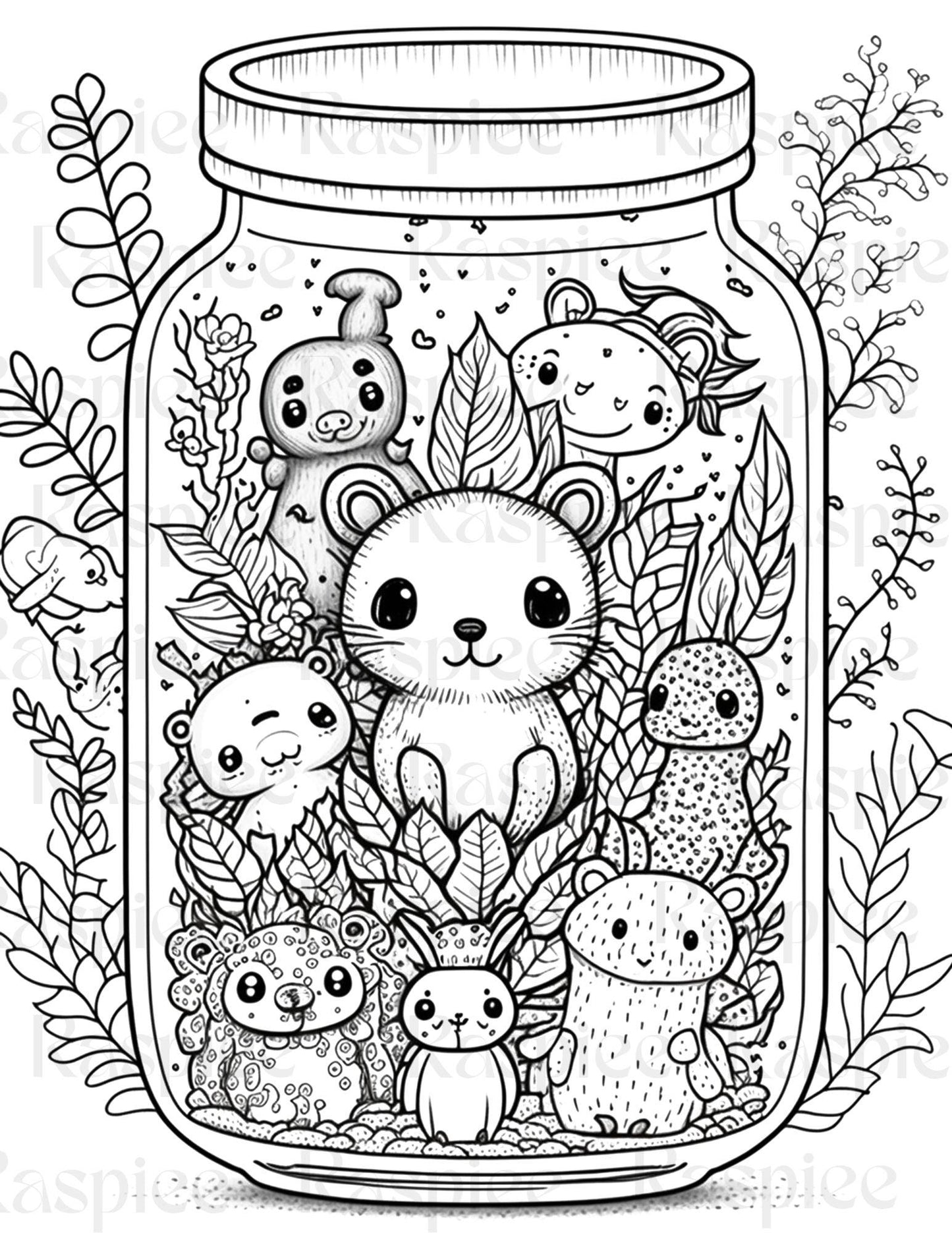 100 Animal in Jar Coloring Pages, Printable Coloring Pages for Kids and Adults, Printable PDF File Instant Download