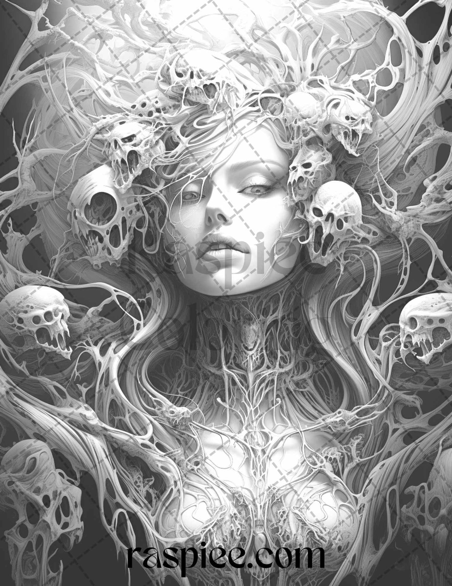 60 Halloween Nightmare Grayscale Coloring Pages Printable for Adults, PDF File Instant Download