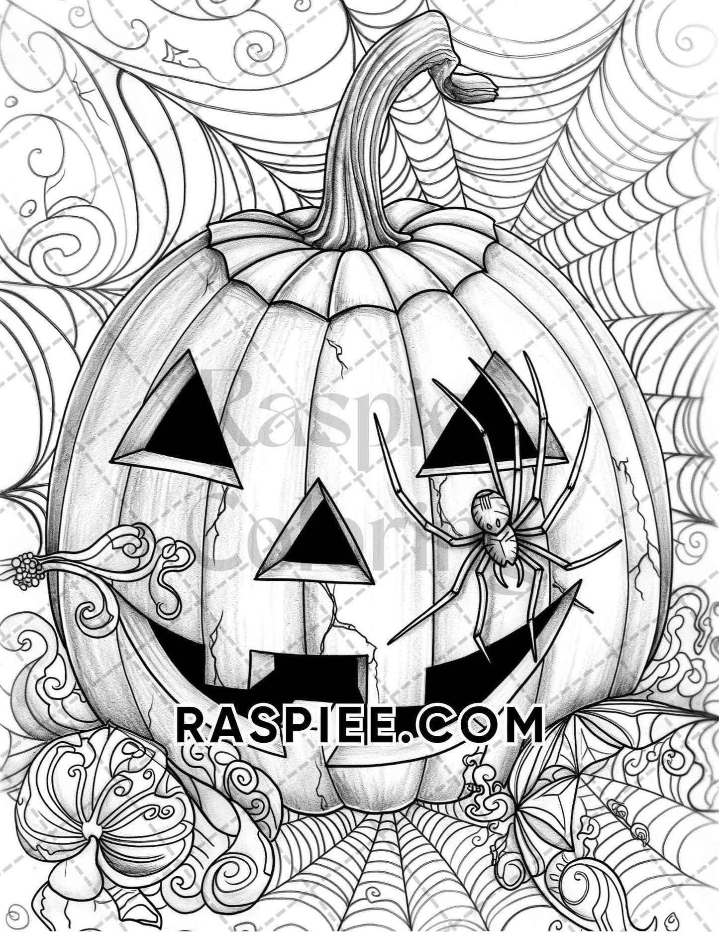 Spooky Pumpkin Halloween Adult Coloring Pages Printable PDF Instant Download
