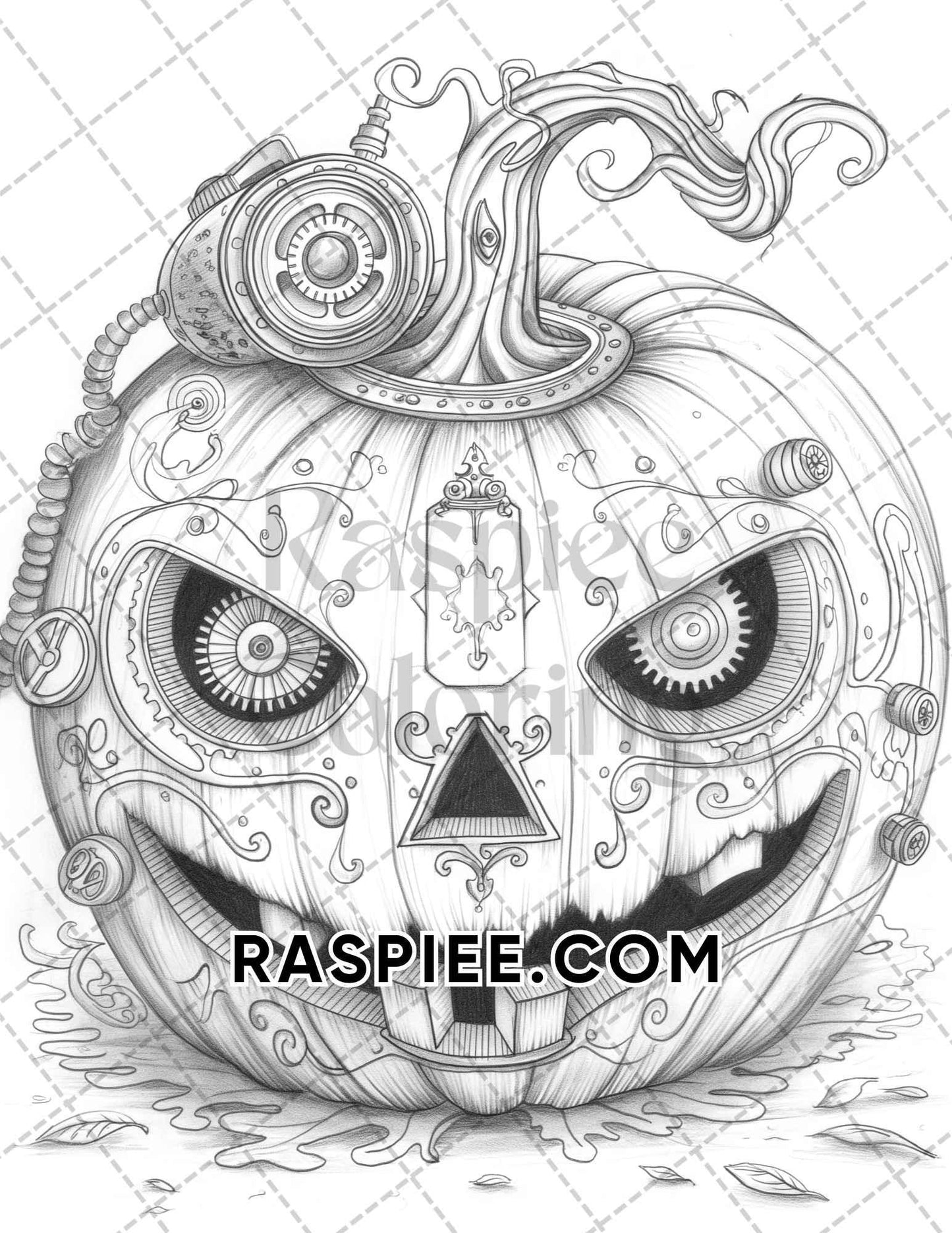 Spooky Pumpkin Halloween Adult Coloring Pages Printable PDF Instant Download