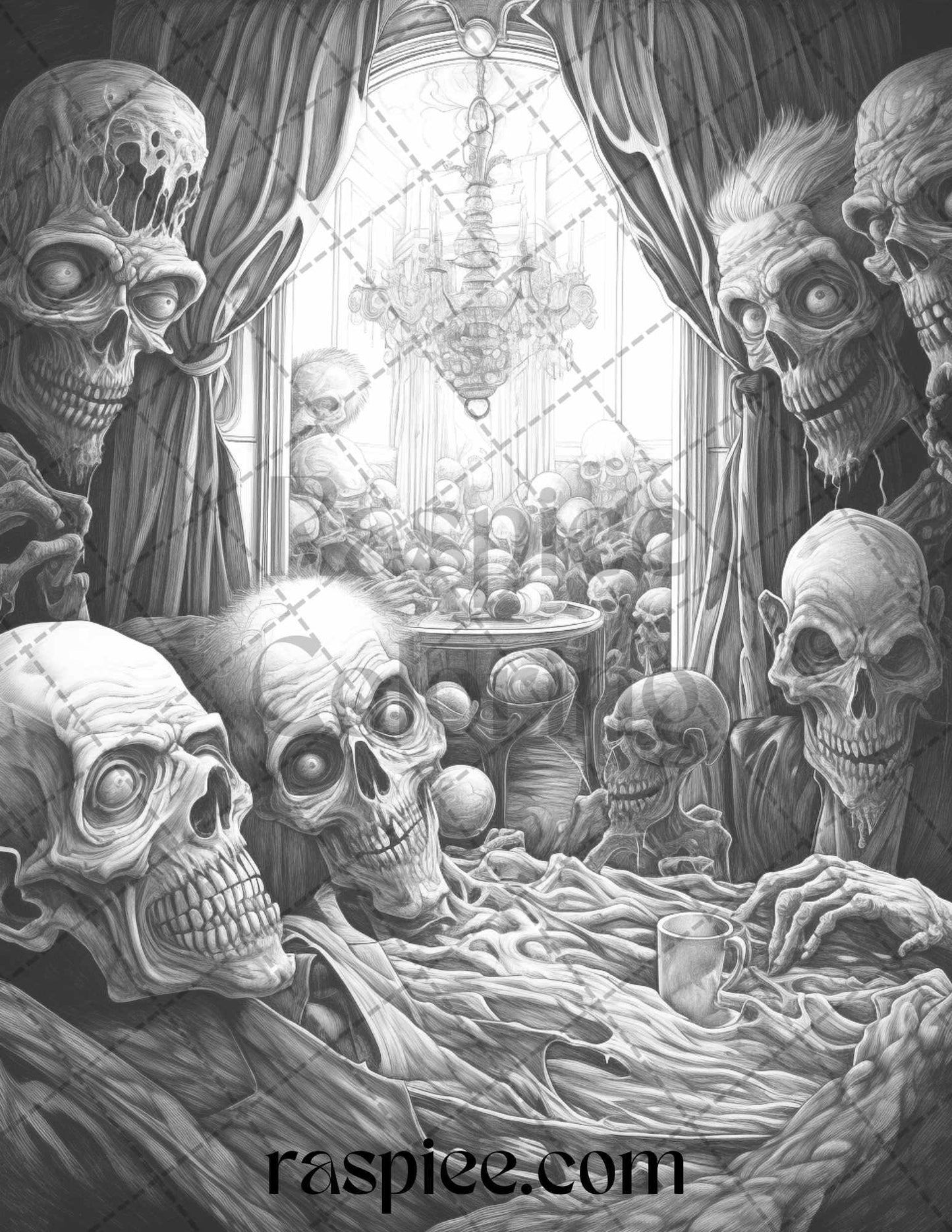 60 Halloween Nightmare Grayscale Coloring Pages Printable for Adults, PDF File Instant Download