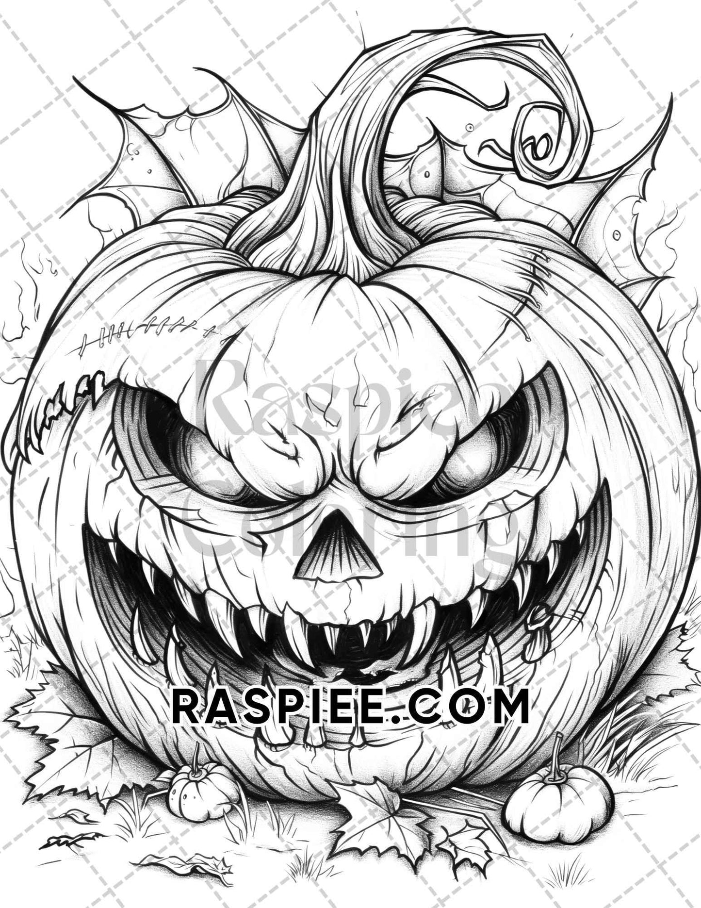 Spooky Pumpkin Halloween Adult Coloring Pages Printable PDF Instant Download
