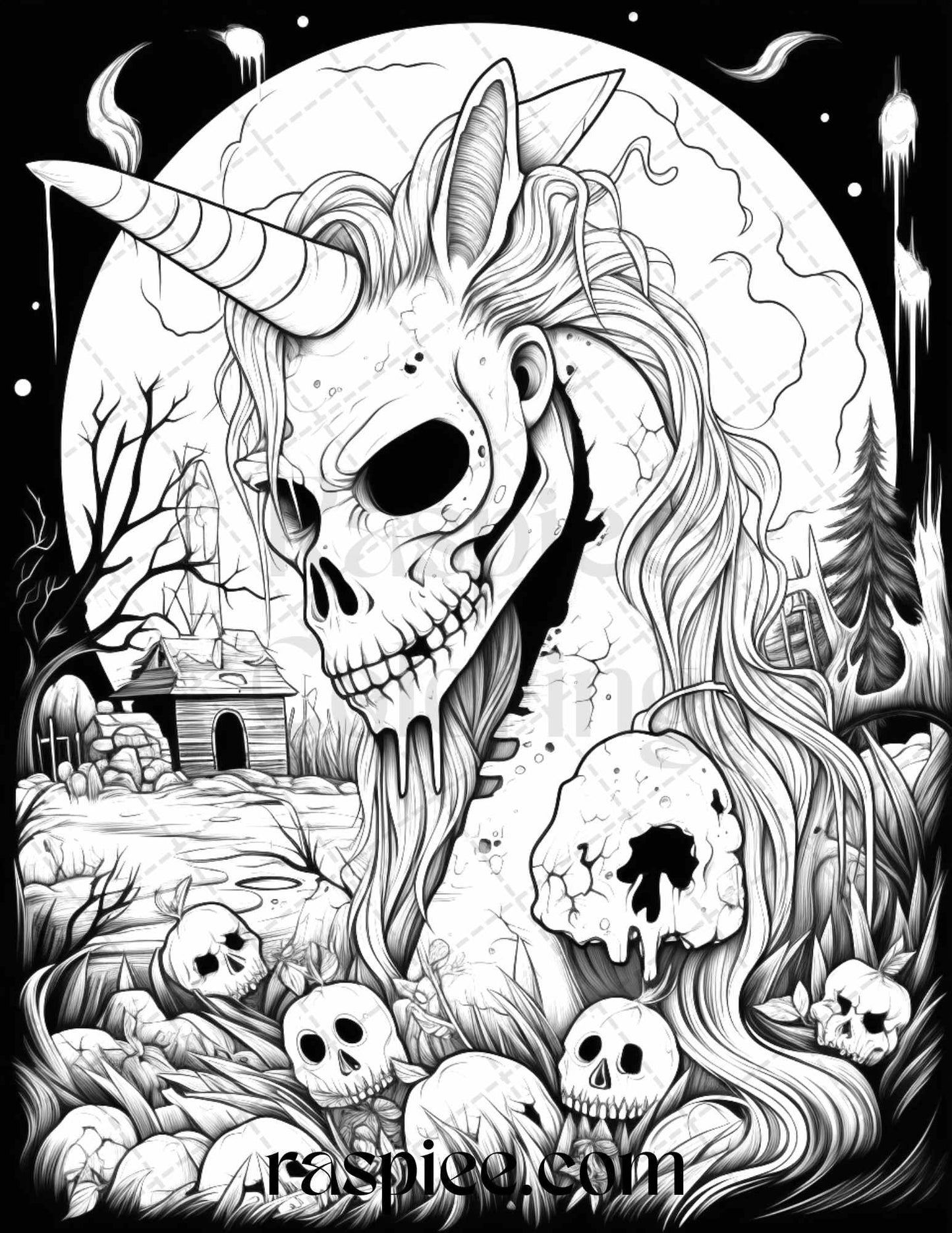 50 Halloween Scary Animals Grayscale Coloring Pages Printable for Adults, PDF File Instant Download