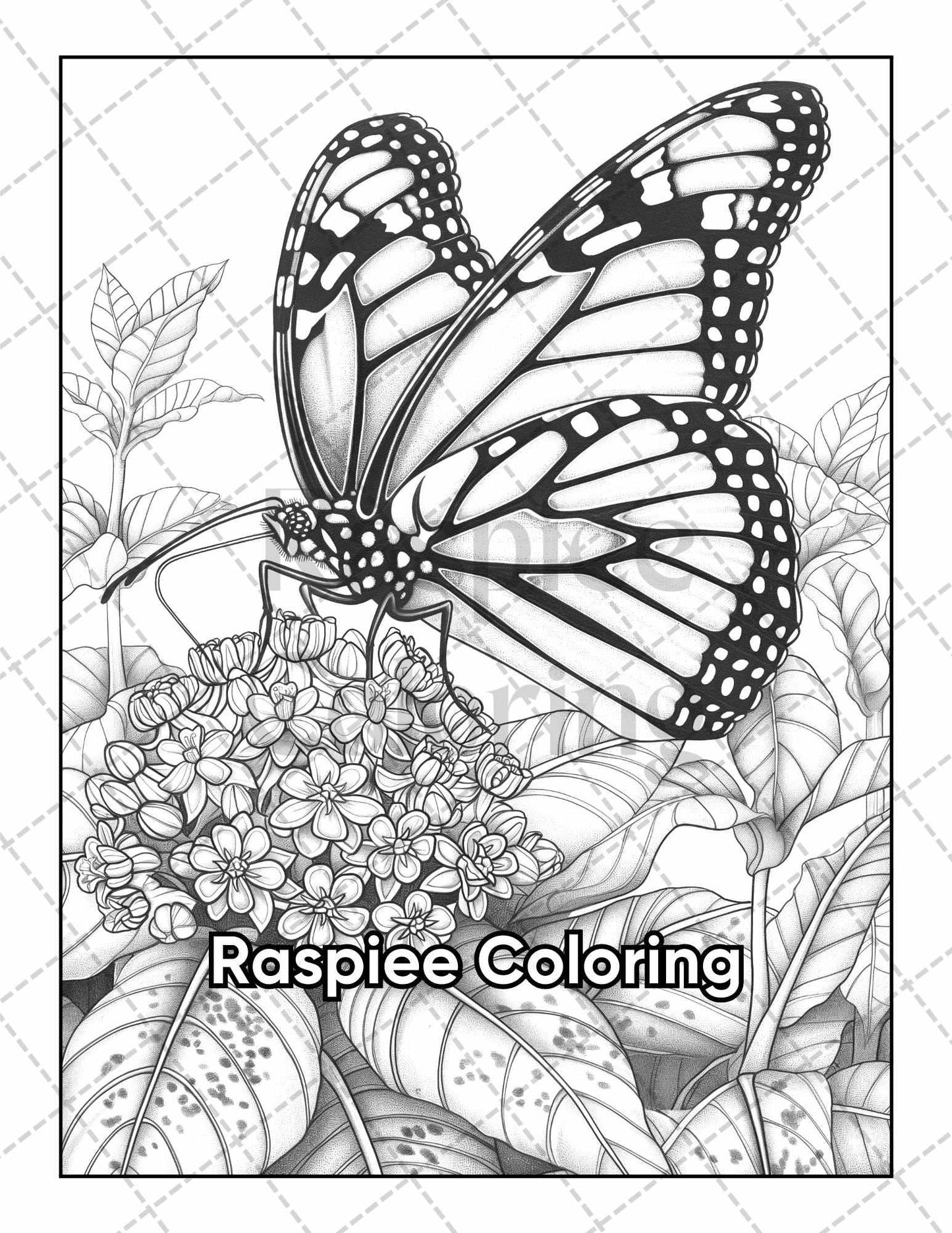 50 Butterflies & Flowers Grayscale Adult Coloring Pages Printable PDF Instant Download