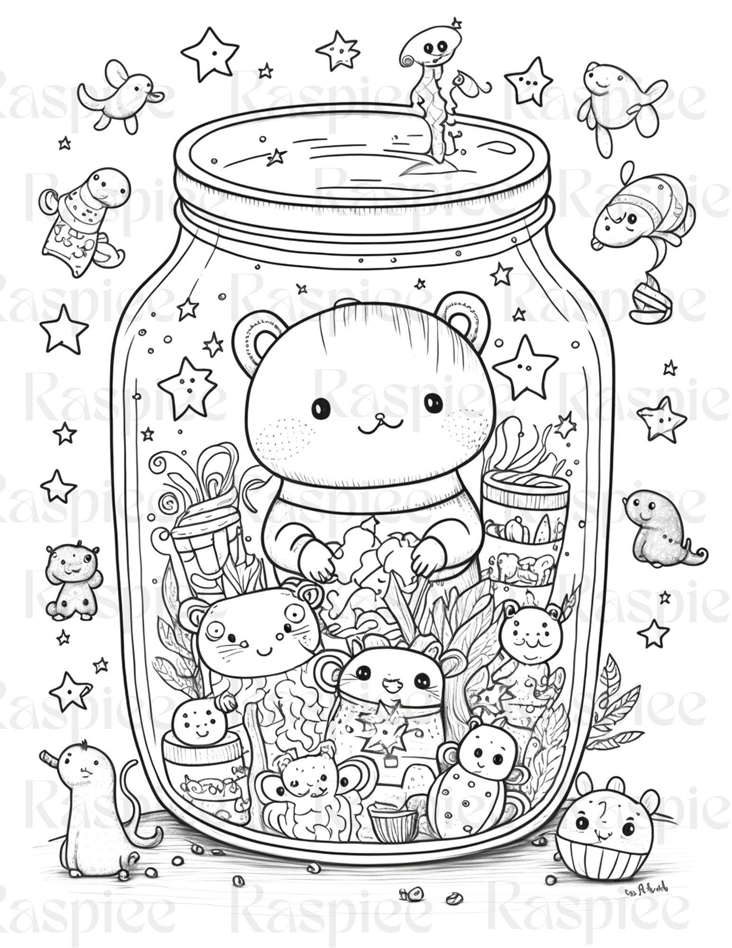 100 Animal in Jar Coloring Pages, Printable Coloring Pages for Kids and Adults, Printable PDF File Instant Download