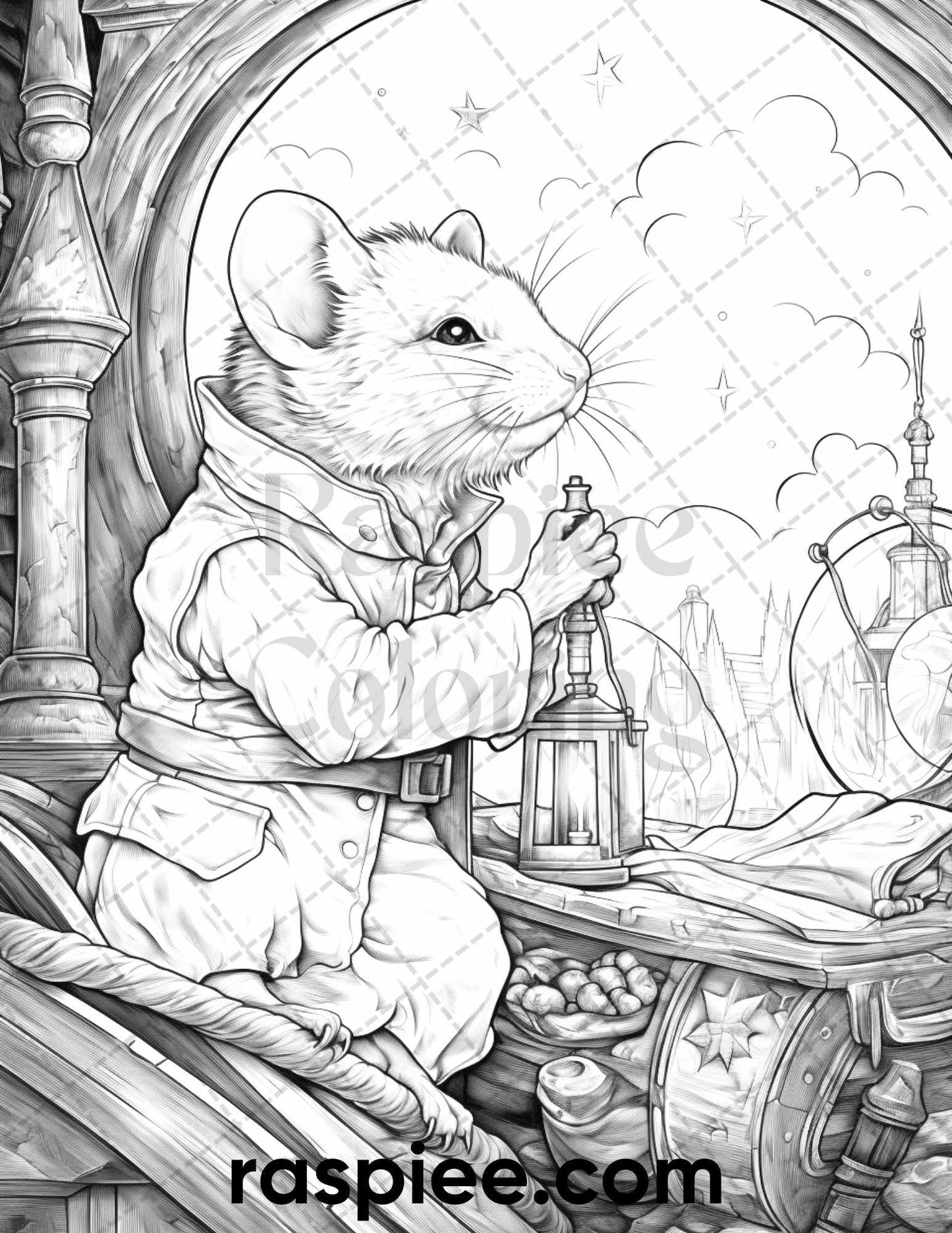 50 Enchanting Fairytale Mice Grayscale Coloring Pages Printable for Adults, PDF File Instant Download