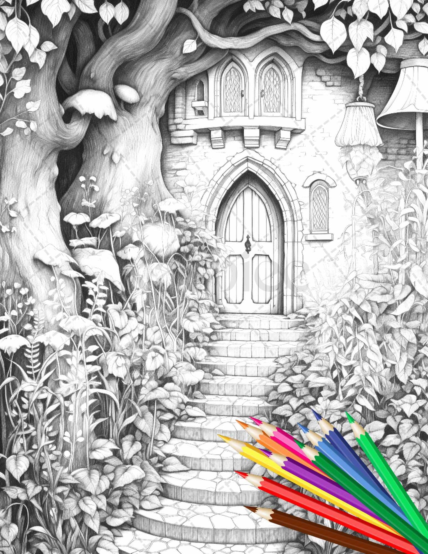 Secret Garden Coloring Pages Printable for Adults, Grayscale Coloring Page, PDF File Instant Download