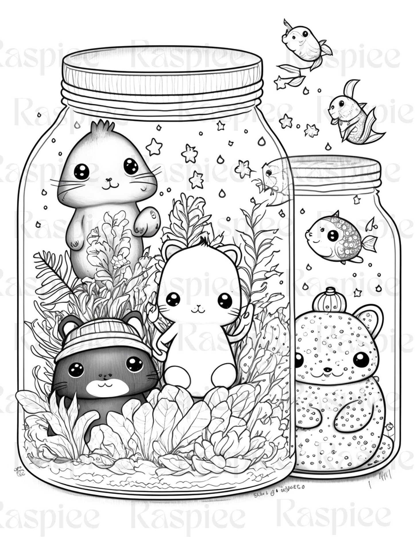 100 Animal in Jar Coloring Pages, Printable Coloring Pages for Kids and Adults, Printable PDF File Instant Download