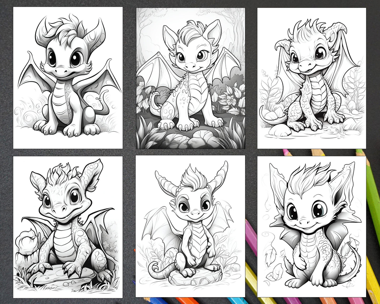 200 Woodland Baby Dragons Coloring Pages for Kids, Printable PDF Instant Download