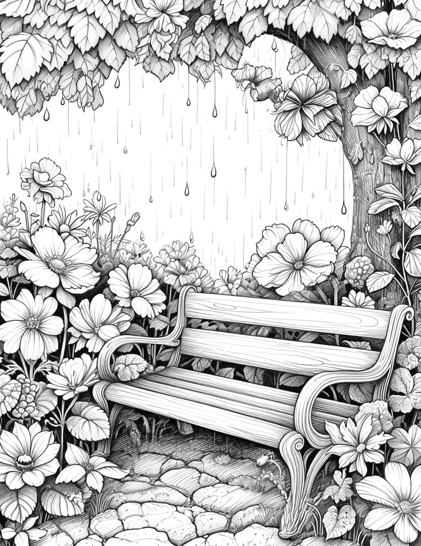 Free Spring Time Grayscale Adult Coloring Pages, Printable PDF Instant Download