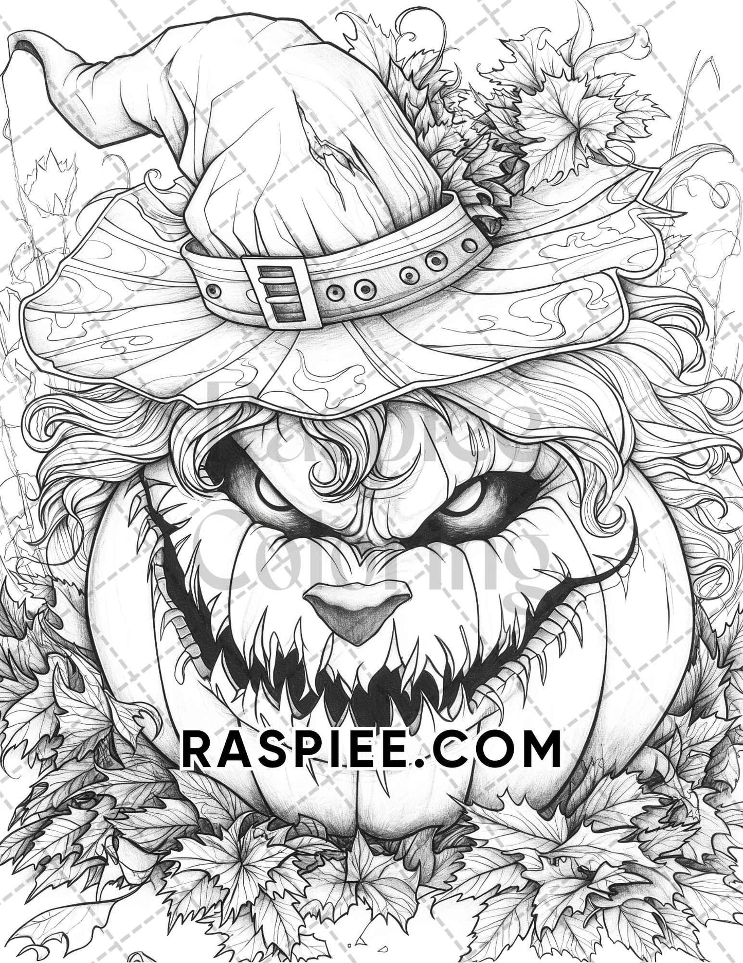 Spooky Pumpkin Halloween Adult Coloring Pages Printable PDF Instant Download