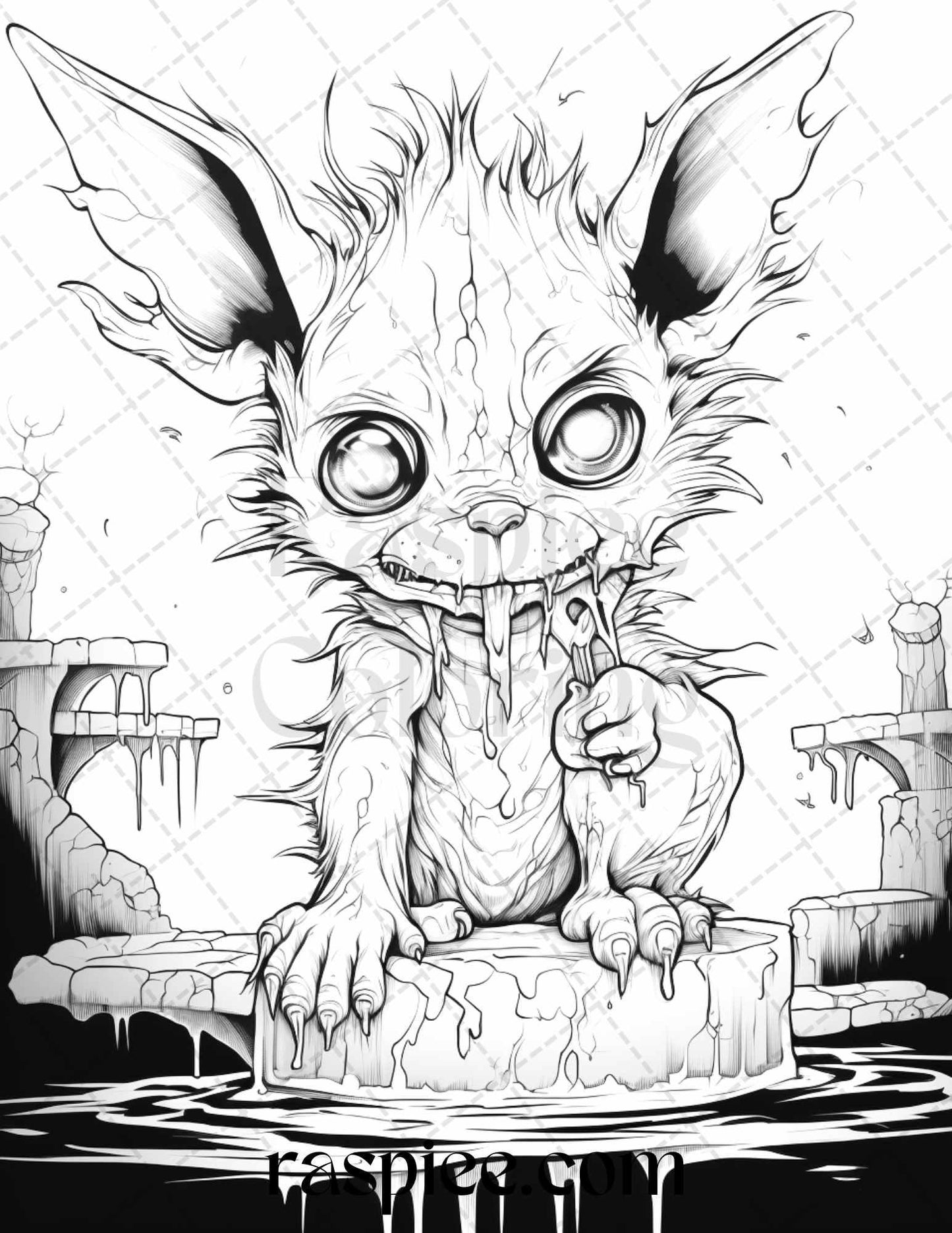 50 Halloween Scary Animals Grayscale Coloring Pages Printable for Adults, PDF File Instant Download