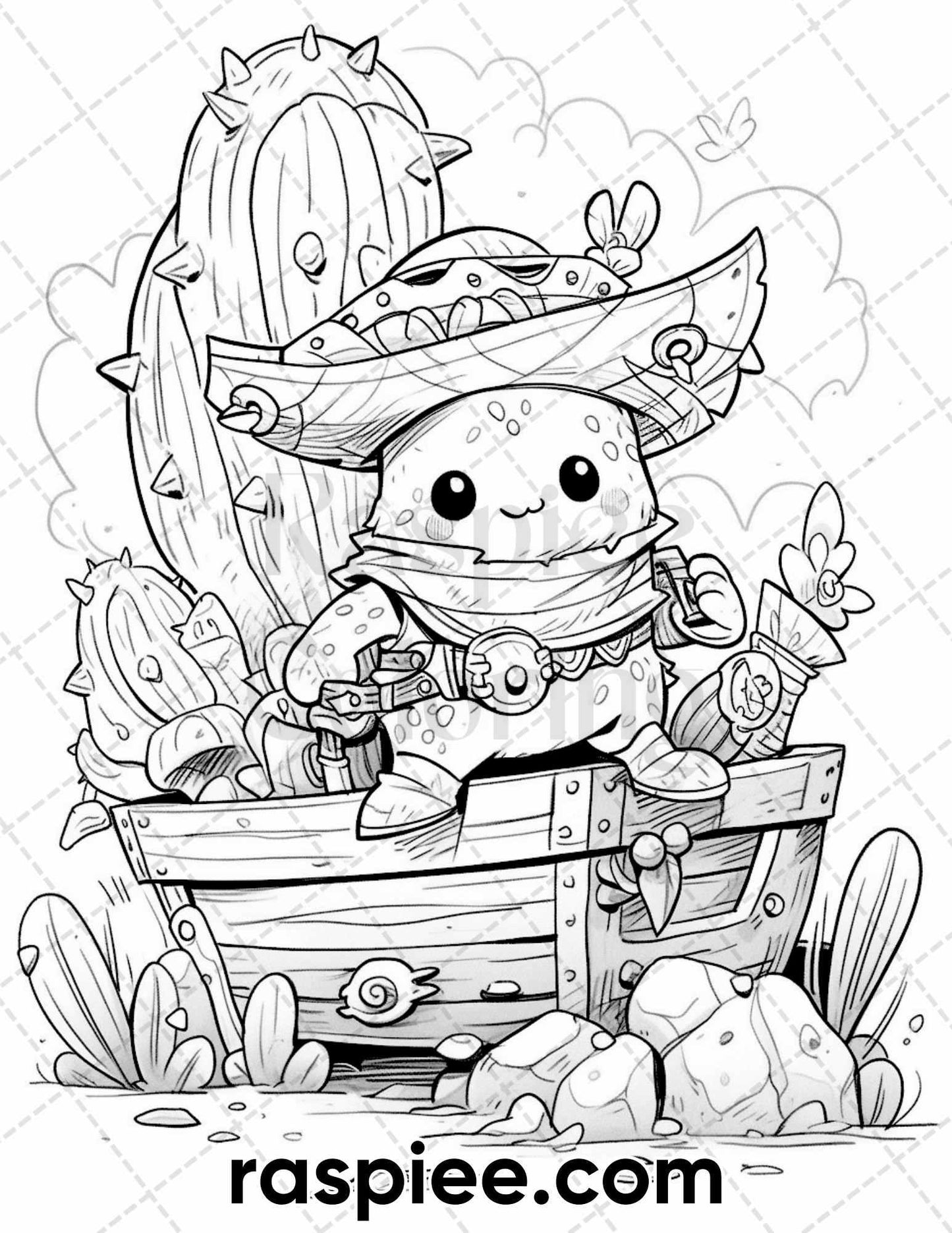 60 Cute Cactus Adventure Grayscale Coloring Pages for Adults, Printable PDF Instant Download