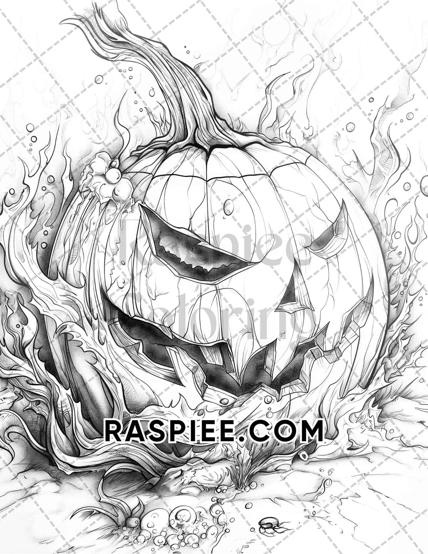 Spooky Pumpkin Halloween Adult Coloring Pages Printable PDF Instant Download