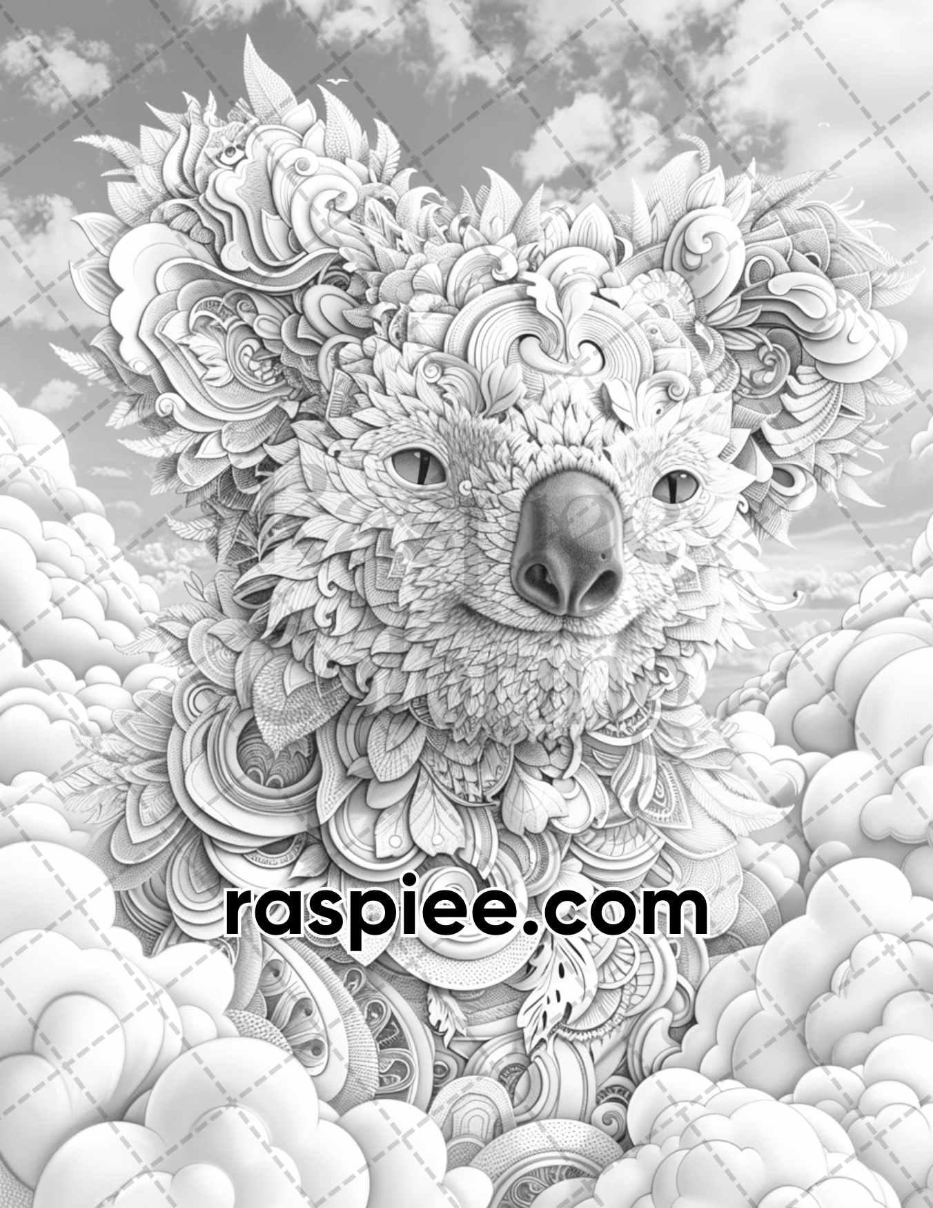 80 Fantasy Animal Cloud Grayscale Adult Coloring Pages, Printable PDF Instant Download