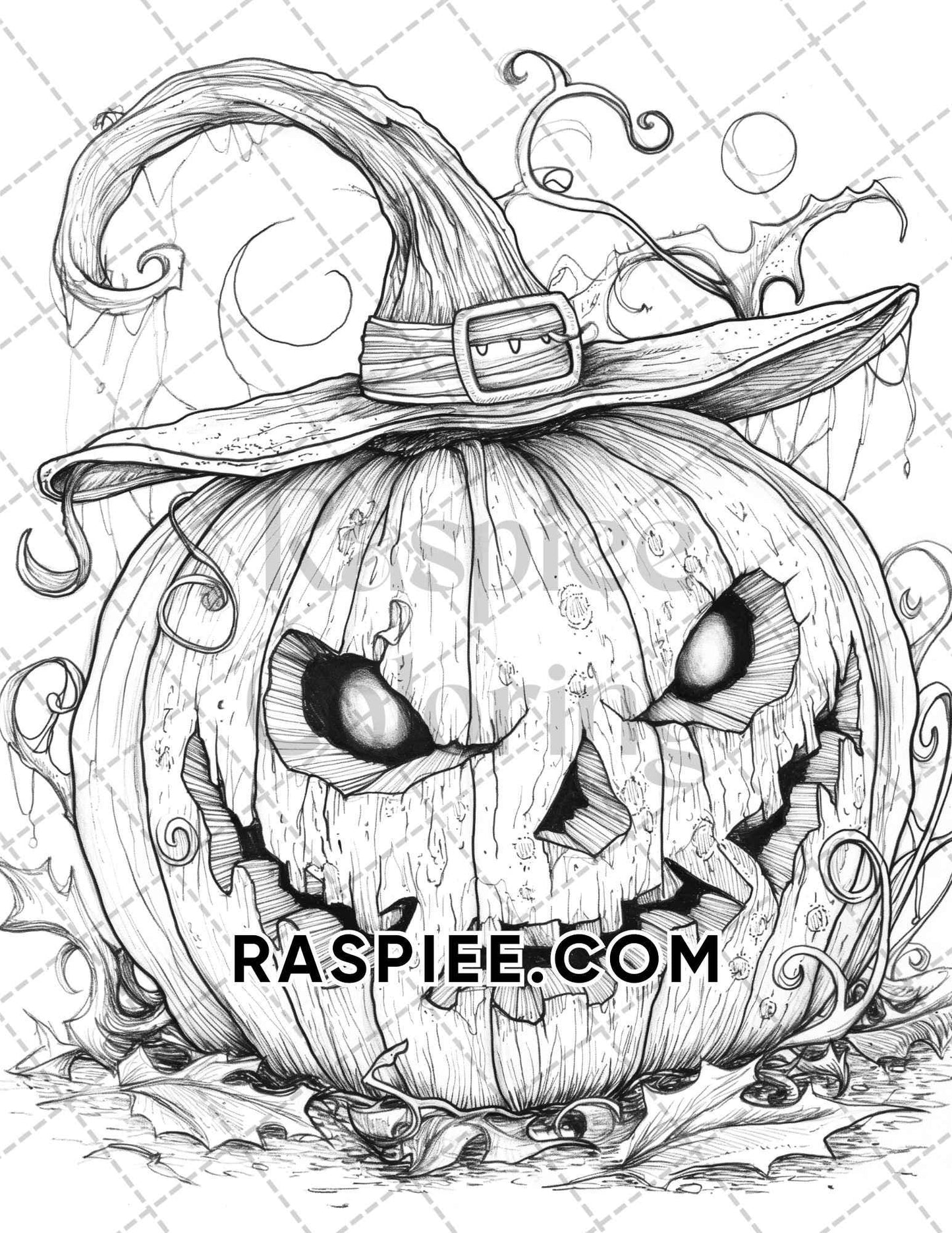 Spooky Pumpkin Halloween Adult Coloring Pages Printable PDF Instant Download