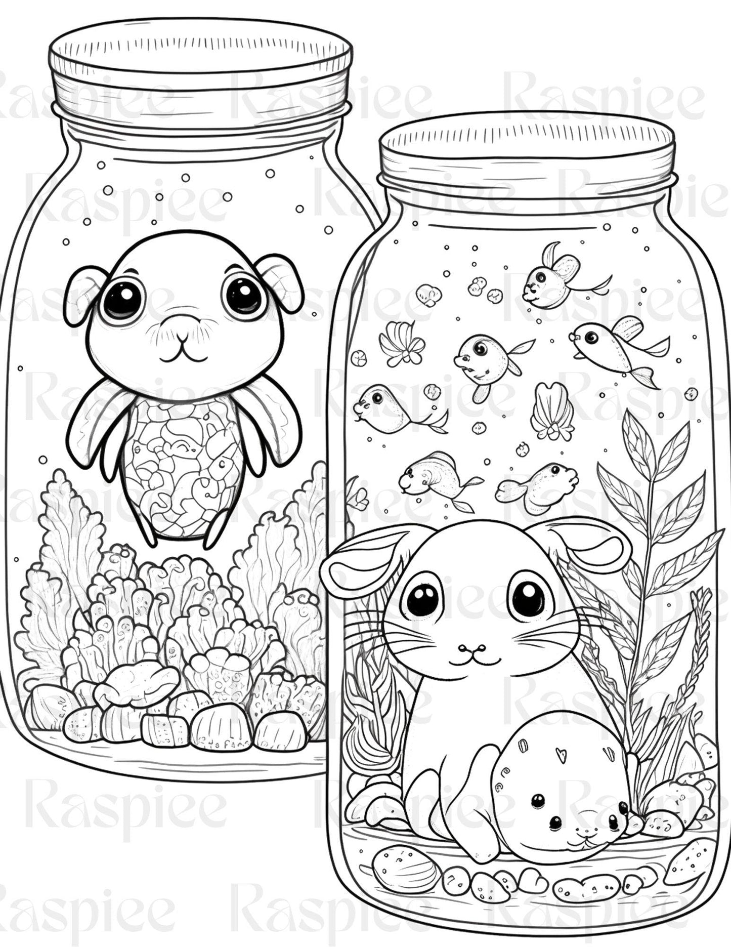 100 Animal in Jar Coloring Pages, Printable Coloring Pages for Kids and Adults, Printable PDF File Instant Download