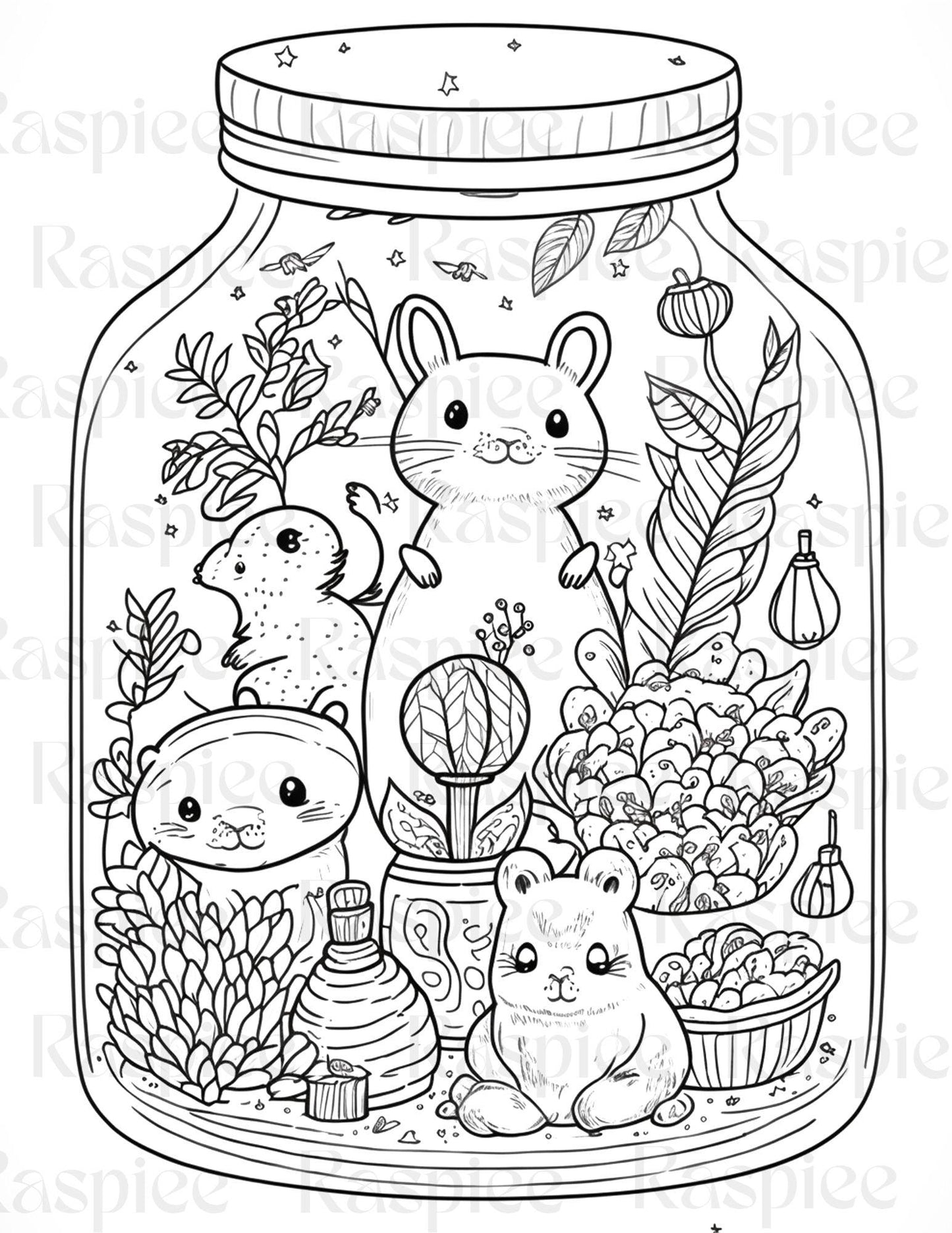 100 Animal in Jar Coloring Pages, Printable Coloring Pages for Kids and Adults, Printable PDF File Instant Download