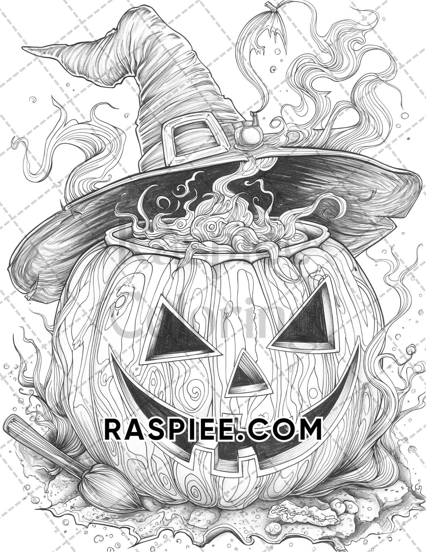 Spooky Pumpkin Halloween Adult Coloring Pages Printable PDF Instant Download