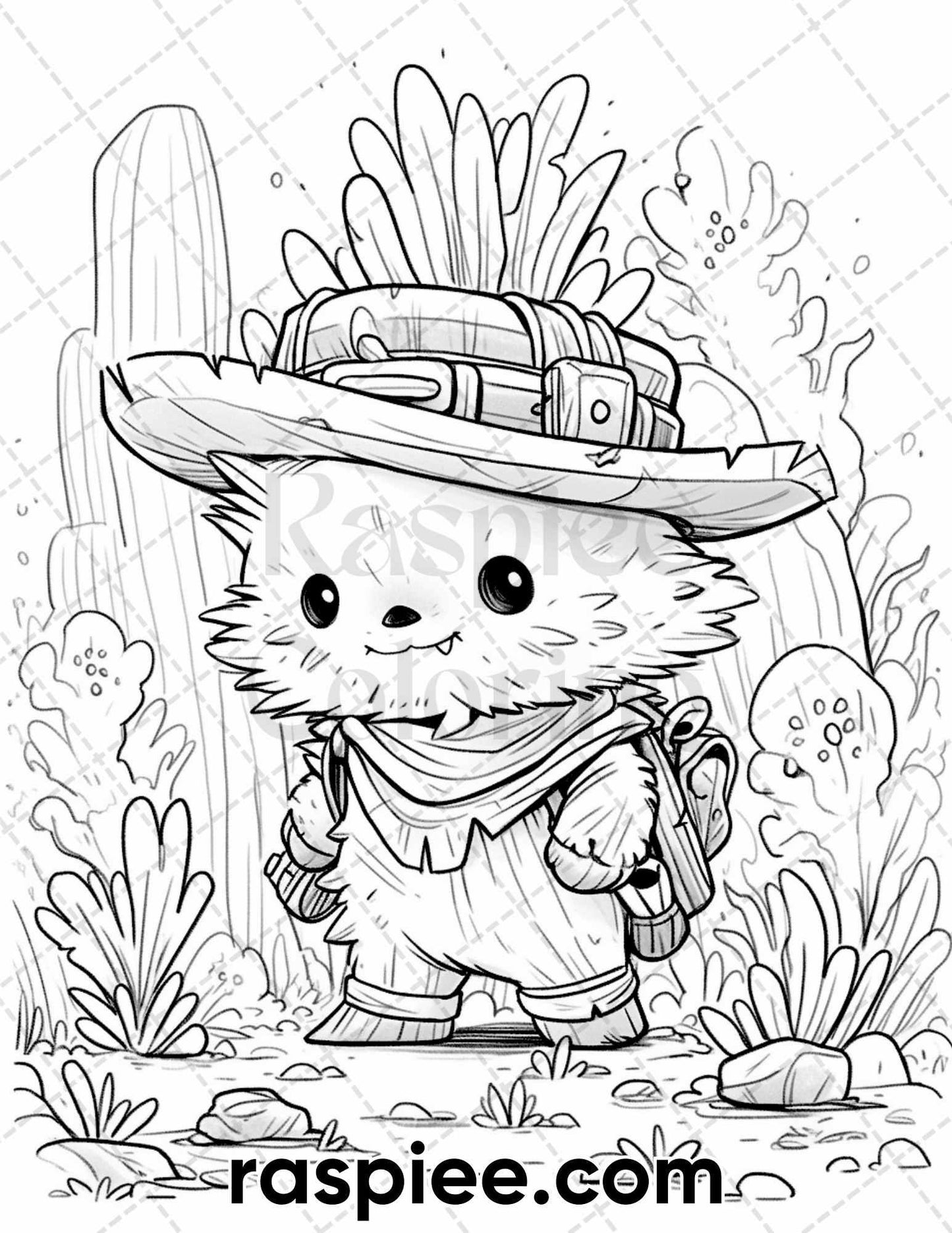 60 Cute Cactus Adventure Grayscale Coloring Pages for Adults, Printable PDF Instant Download