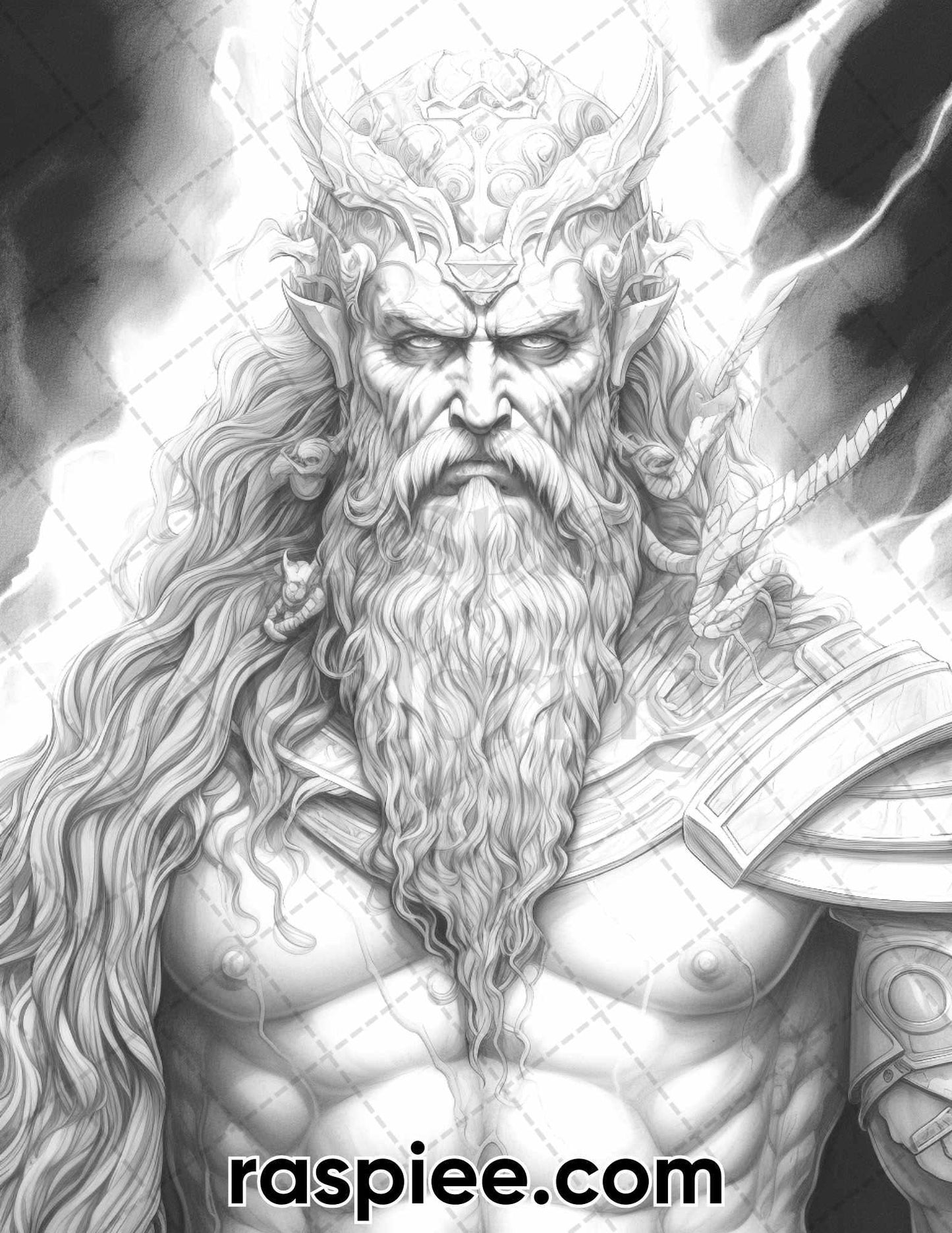 52 Mythology Gods Grayscale Coloring Pages for Adults, Printable PDF Instant Download