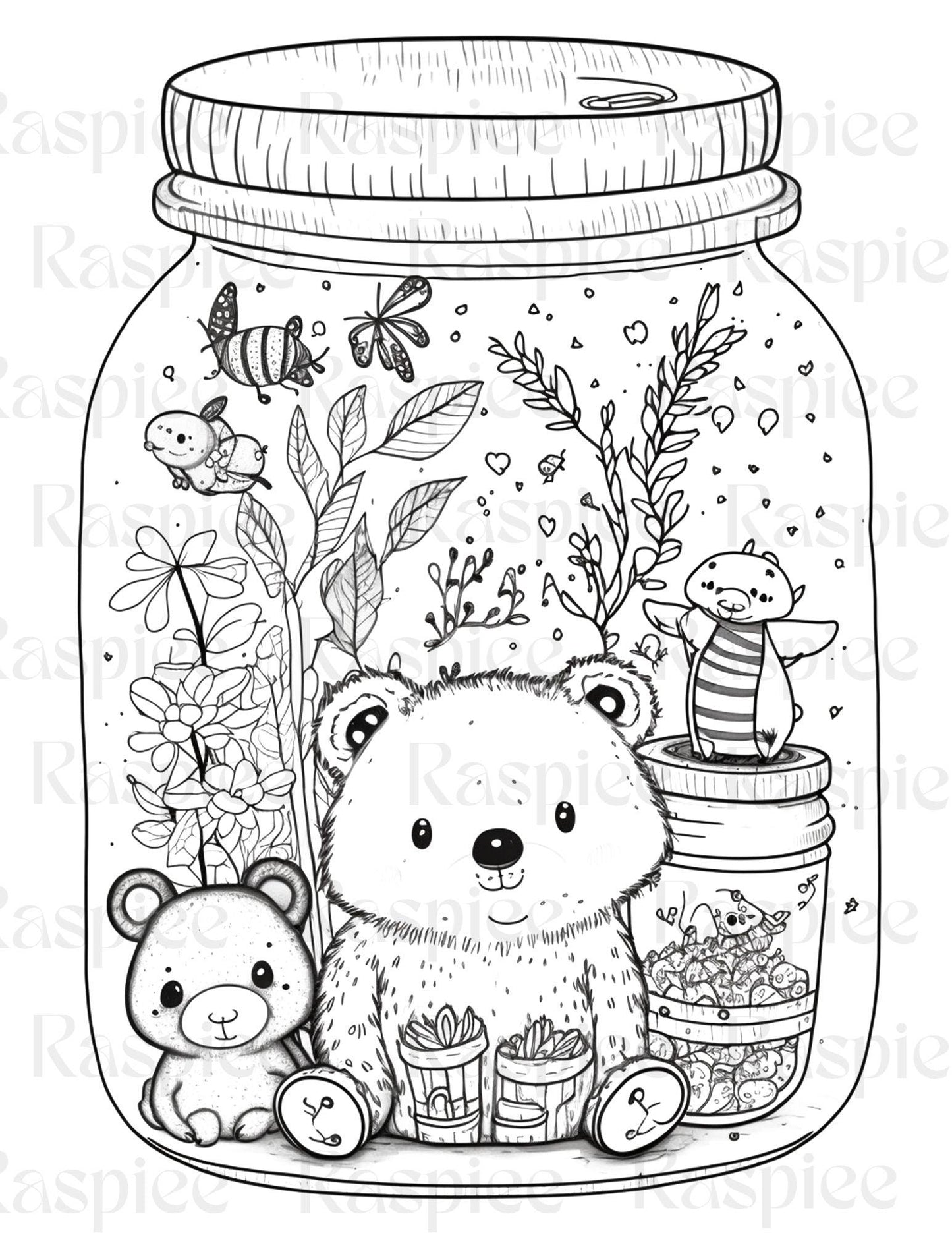 100 Animal in Jar Coloring Pages, Printable Coloring Pages for Kids and Adults, Printable PDF File Instant Download