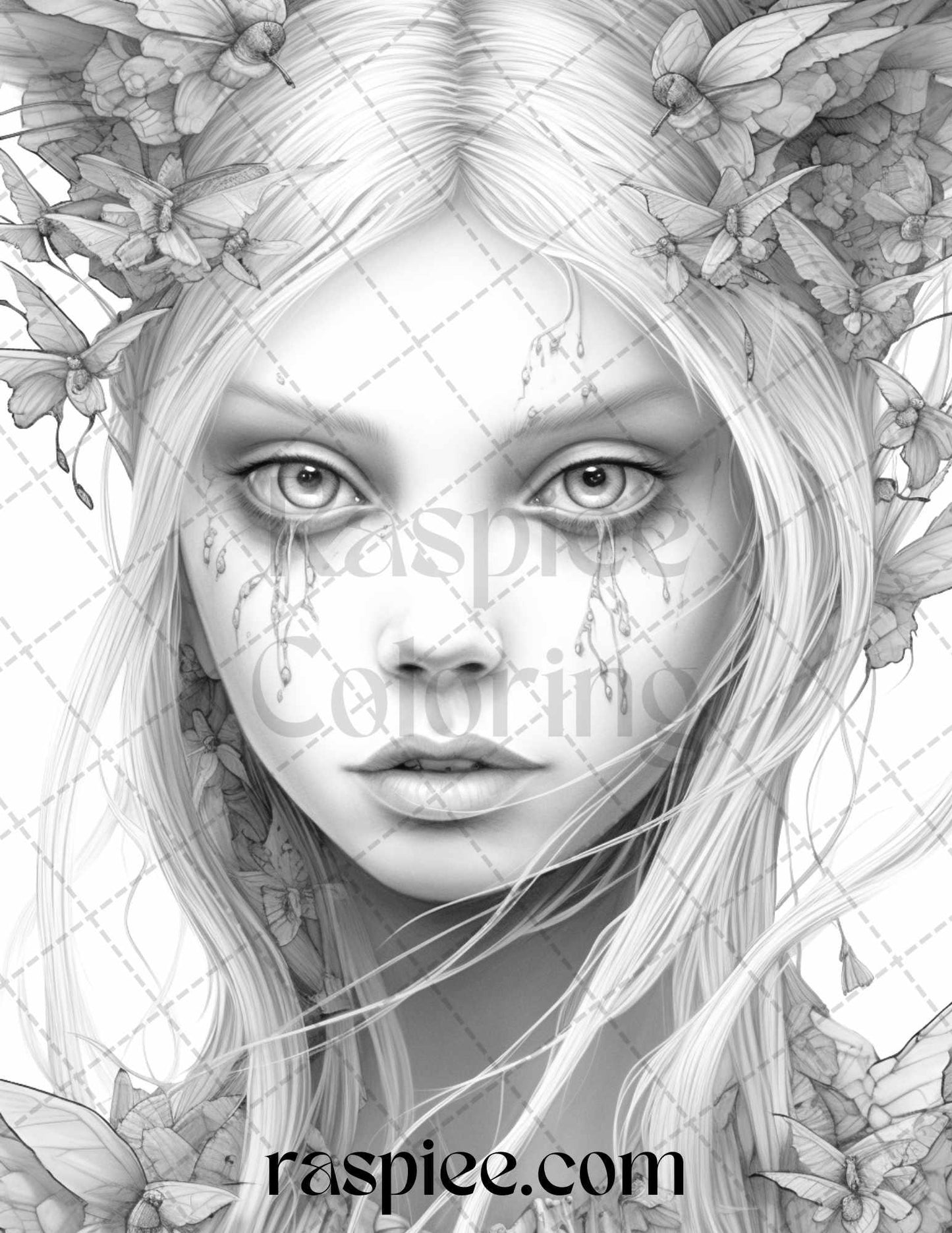 60 Halloween Zombie Fairy Grayscale Coloring Pages Printable for Adults, PDF File Instant Download