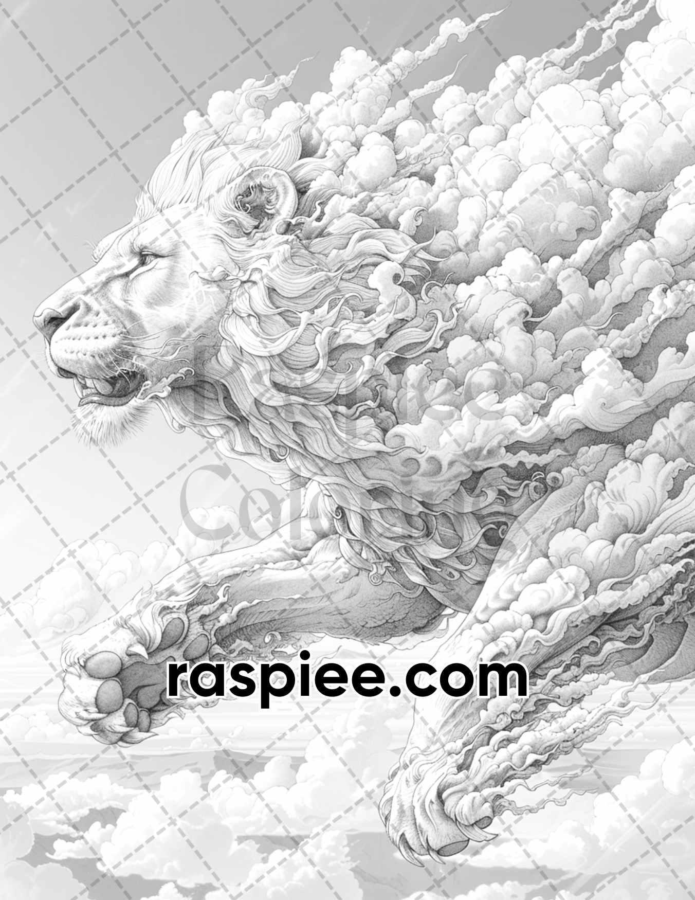80 Fantasy Animal Cloud Grayscale Adult Coloring Pages, Printable PDF Instant Download