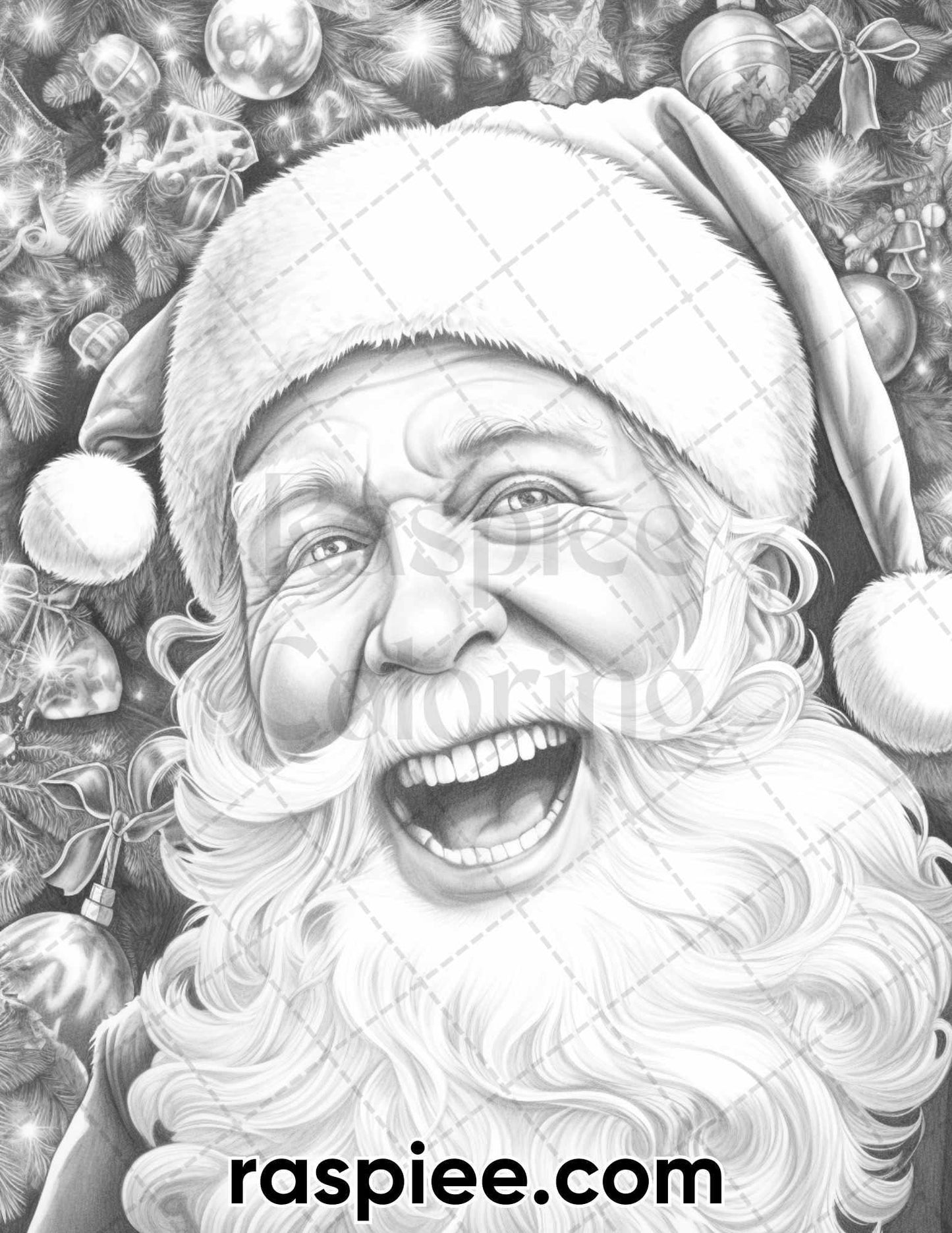 63 Christmas Santa Claus Grayscale Coloring Pages for Adults, Printable PDF Instant Download