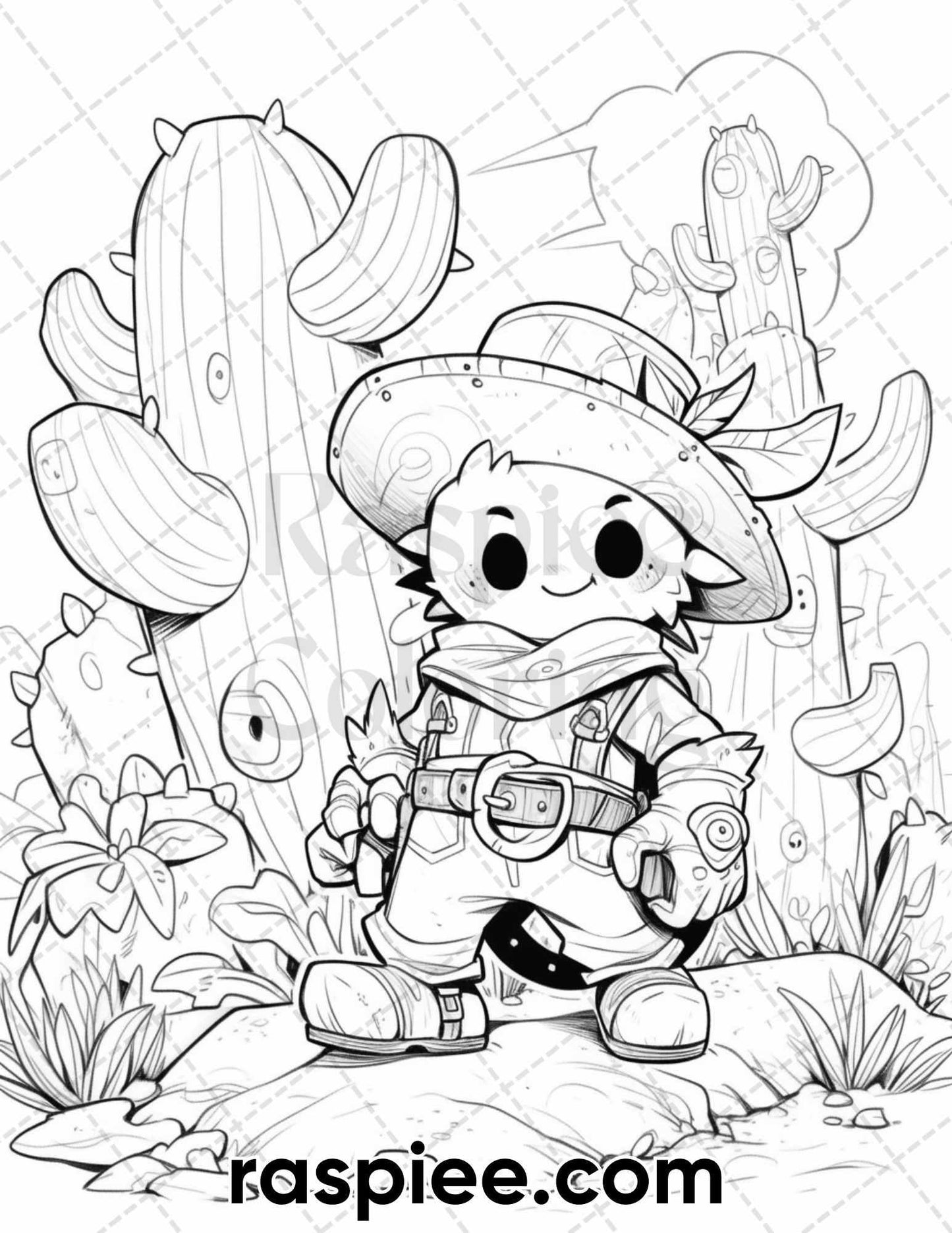 60 Cute Cactus Adventure Grayscale Coloring Pages for Adults, Printable PDF Instant Download