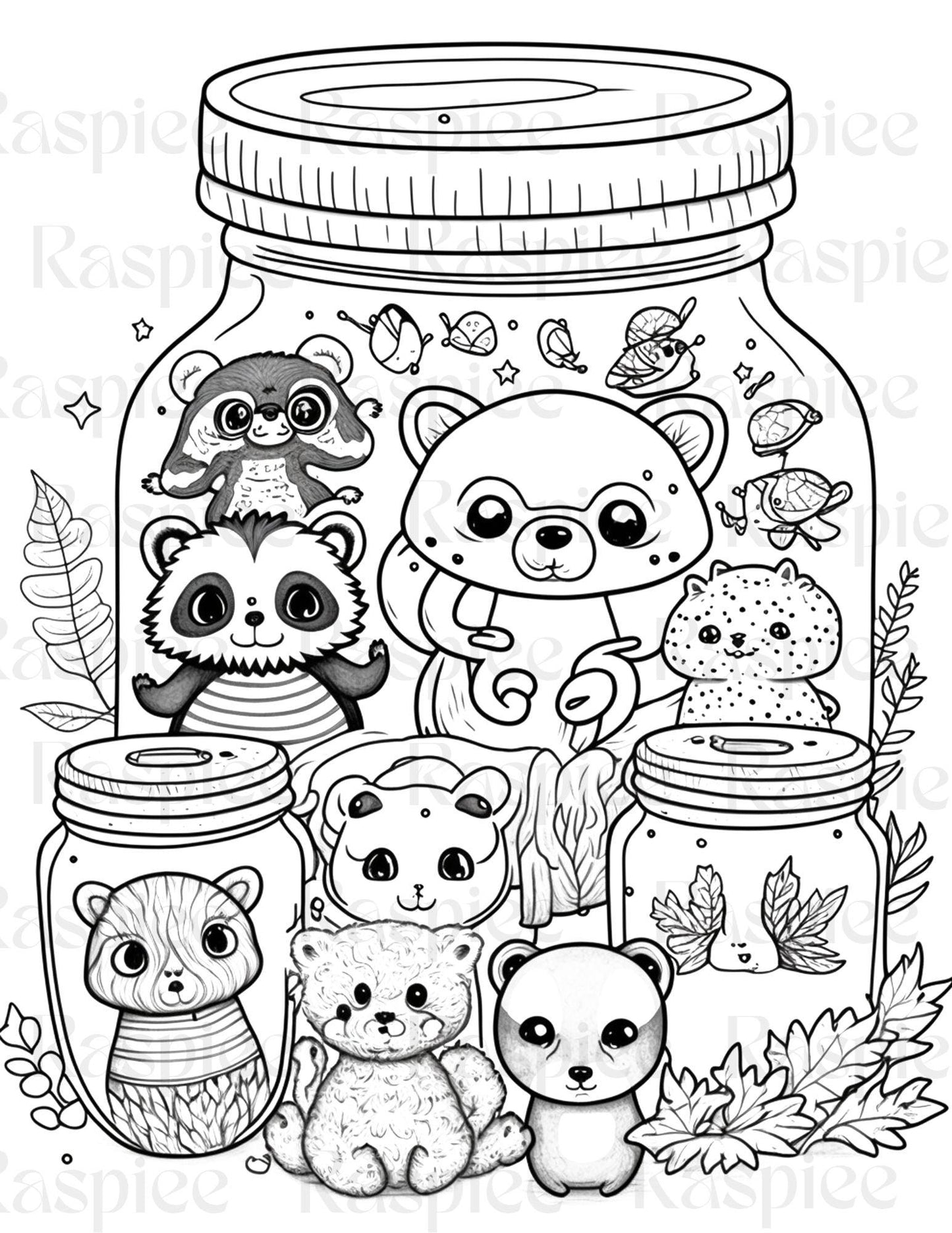 100 Animal in Jar Coloring Pages, Printable Coloring Pages for Kids and Adults, Printable PDF File Instant Download