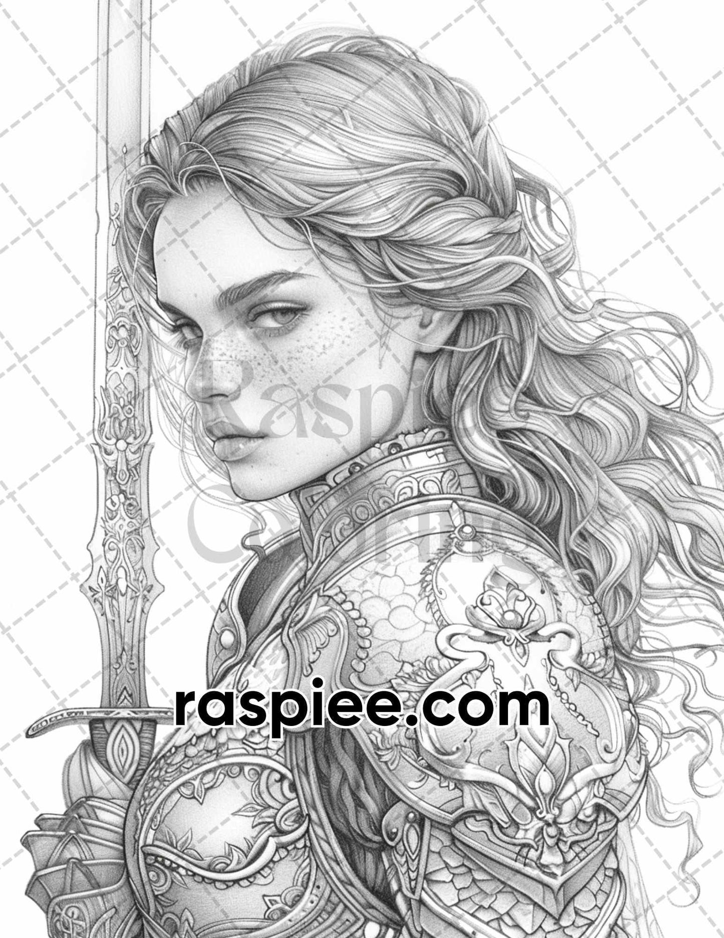 60 Beautiful Warriors Grayscale Adult Coloring Pages, Printable PDF Instant Download