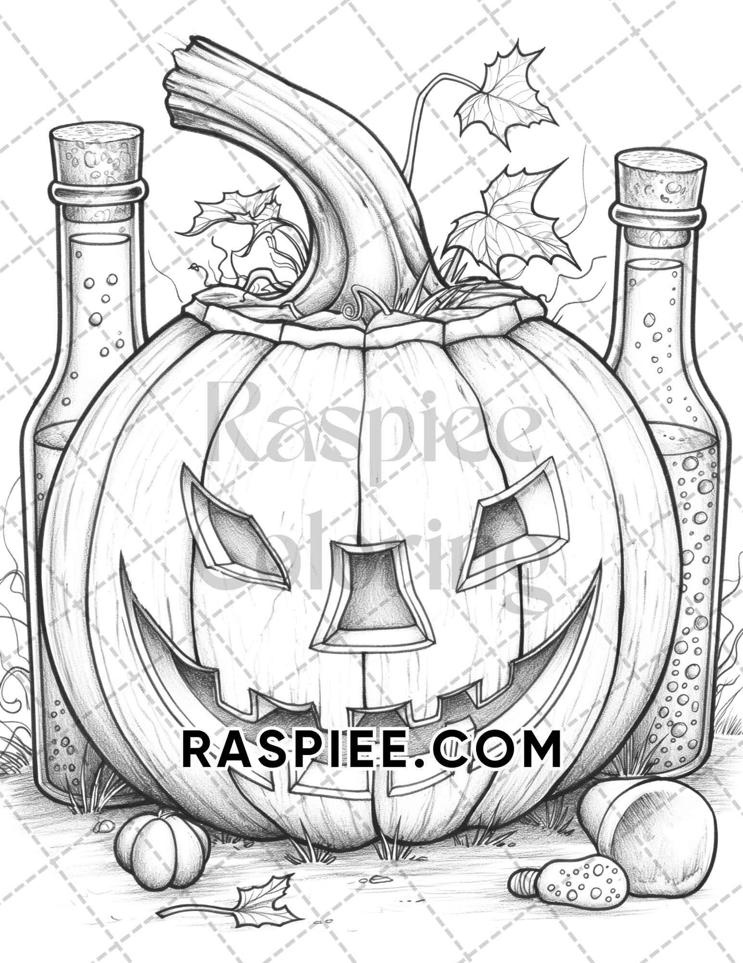 Spooky Pumpkin Halloween Adult Coloring Pages Printable PDF Instant Download