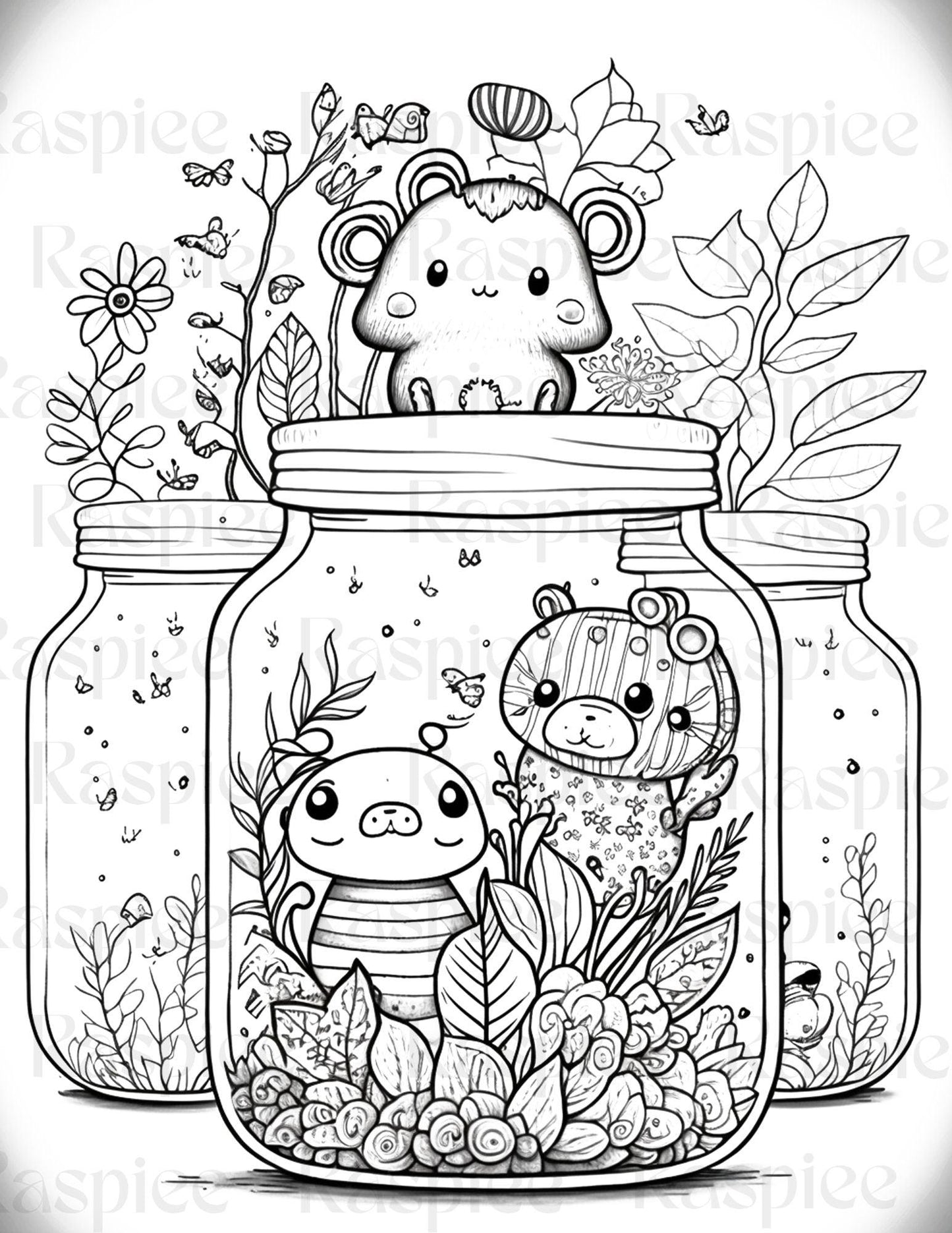 100 Animal in Jar Coloring Pages, Printable Coloring Pages for Kids and Adults, Printable PDF File Instant Download