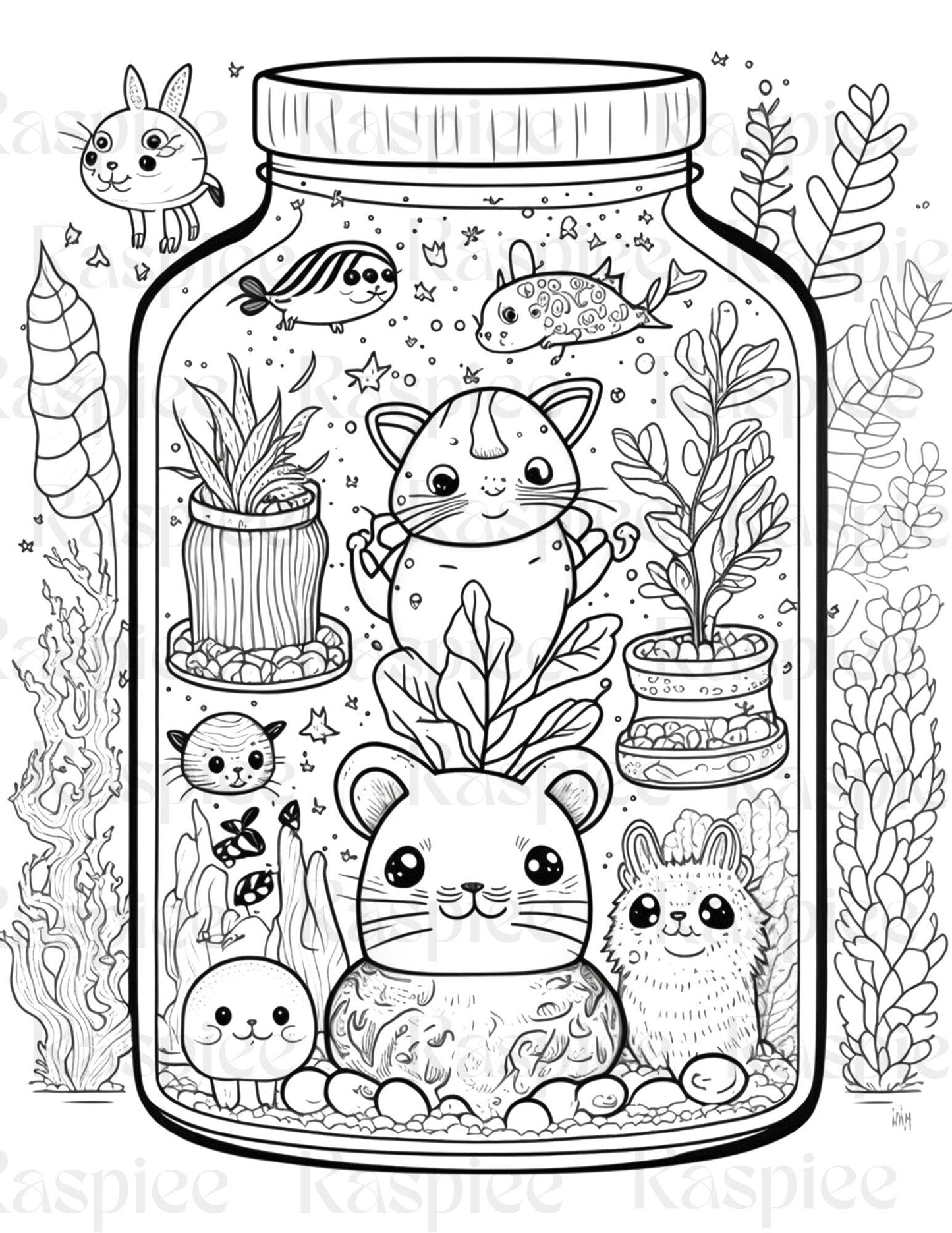100 Animal in Jar Coloring Pages, Printable Coloring Pages for Kids and Adults, Printable PDF File Instant Download