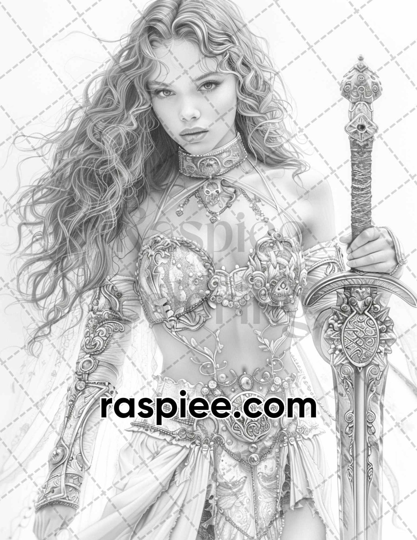 60 Beautiful Warriors Grayscale Adult Coloring Pages, Printable PDF Instant Download