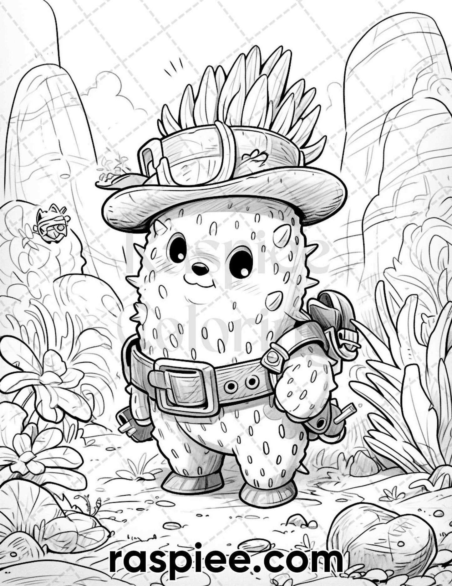 60 Cute Cactus Adventure Grayscale Coloring Pages for Adults, Printable PDF Instant Download