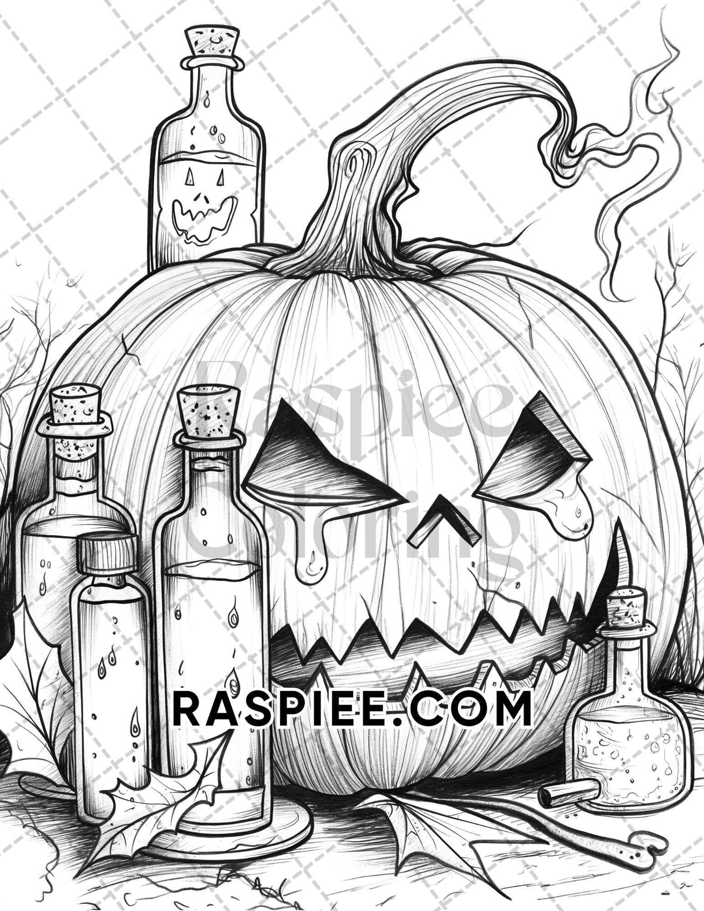 Spooky Pumpkin Halloween Adult Coloring Pages Printable PDF Instant Download