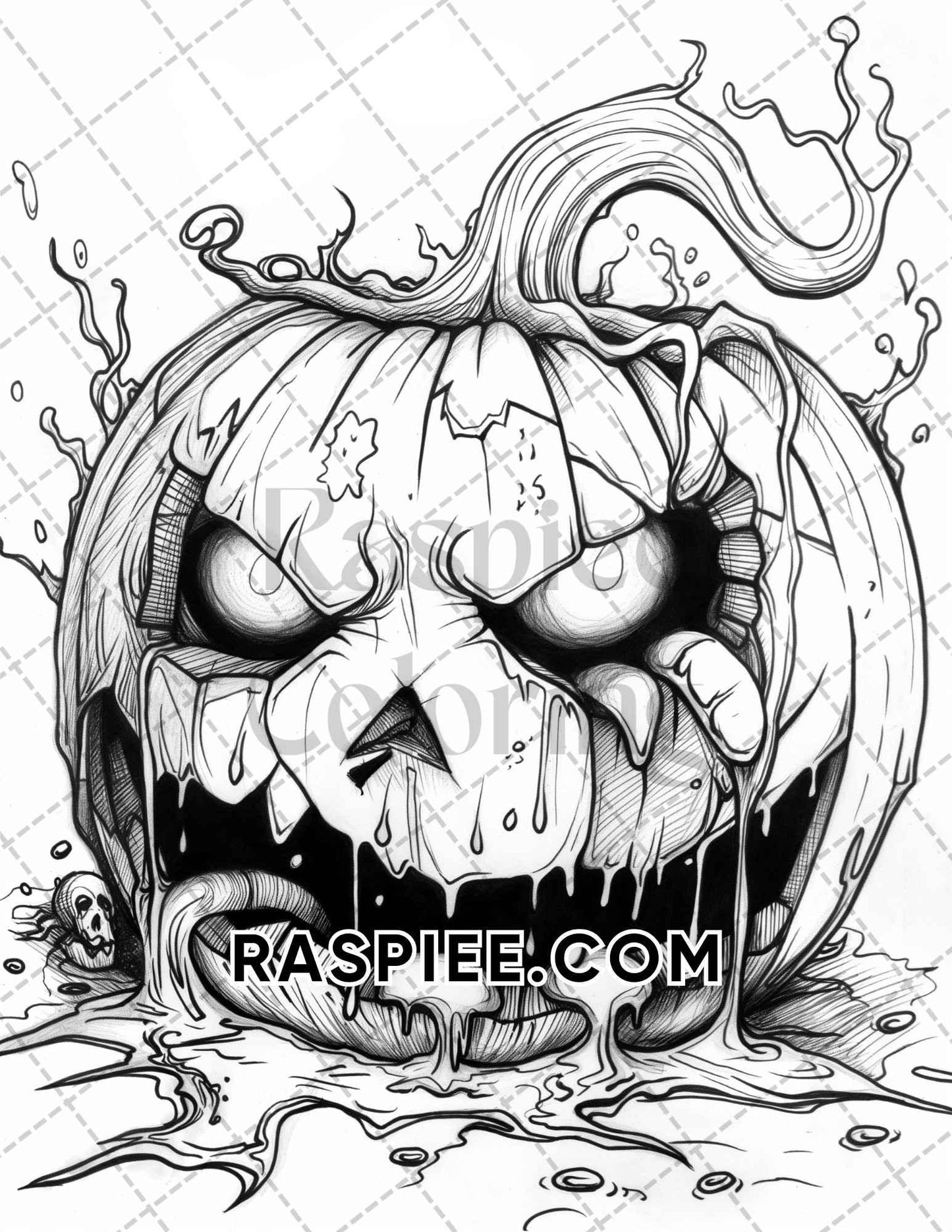 Spooky Pumpkin Halloween Adult Coloring Pages Printable PDF Instant Download