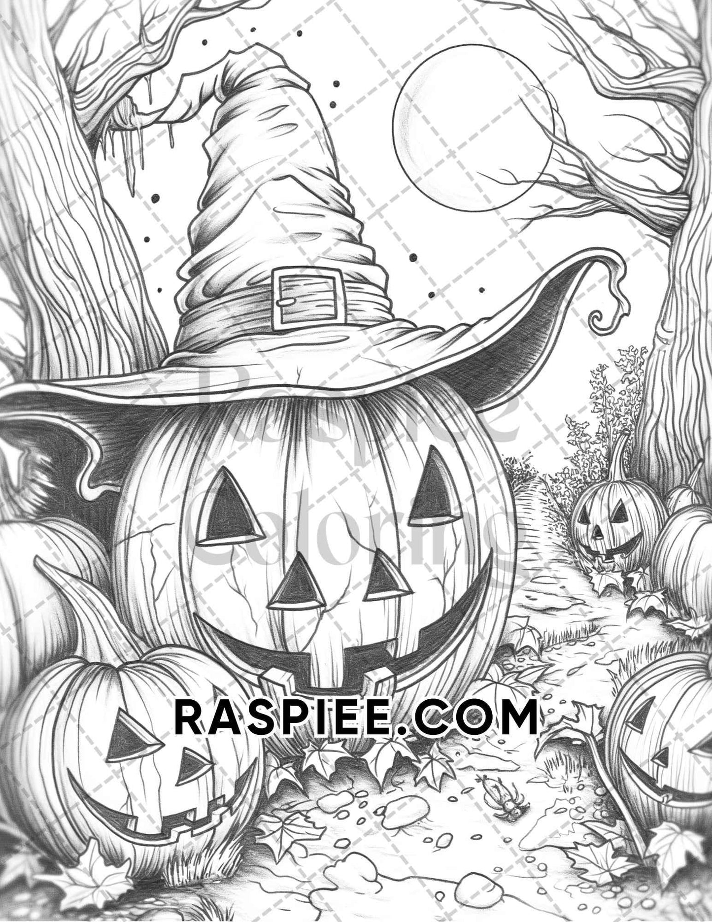 Spooky Pumpkin Halloween Adult Coloring Pages Printable PDF Instant Download