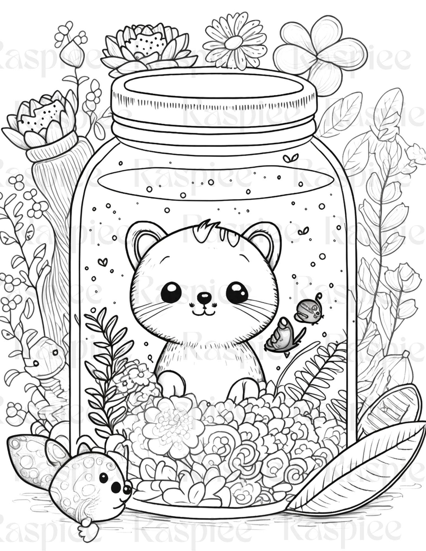 100 Animal in Jar Coloring Pages, Printable Coloring Pages for Kids and Adults, Printable PDF File Instant Download