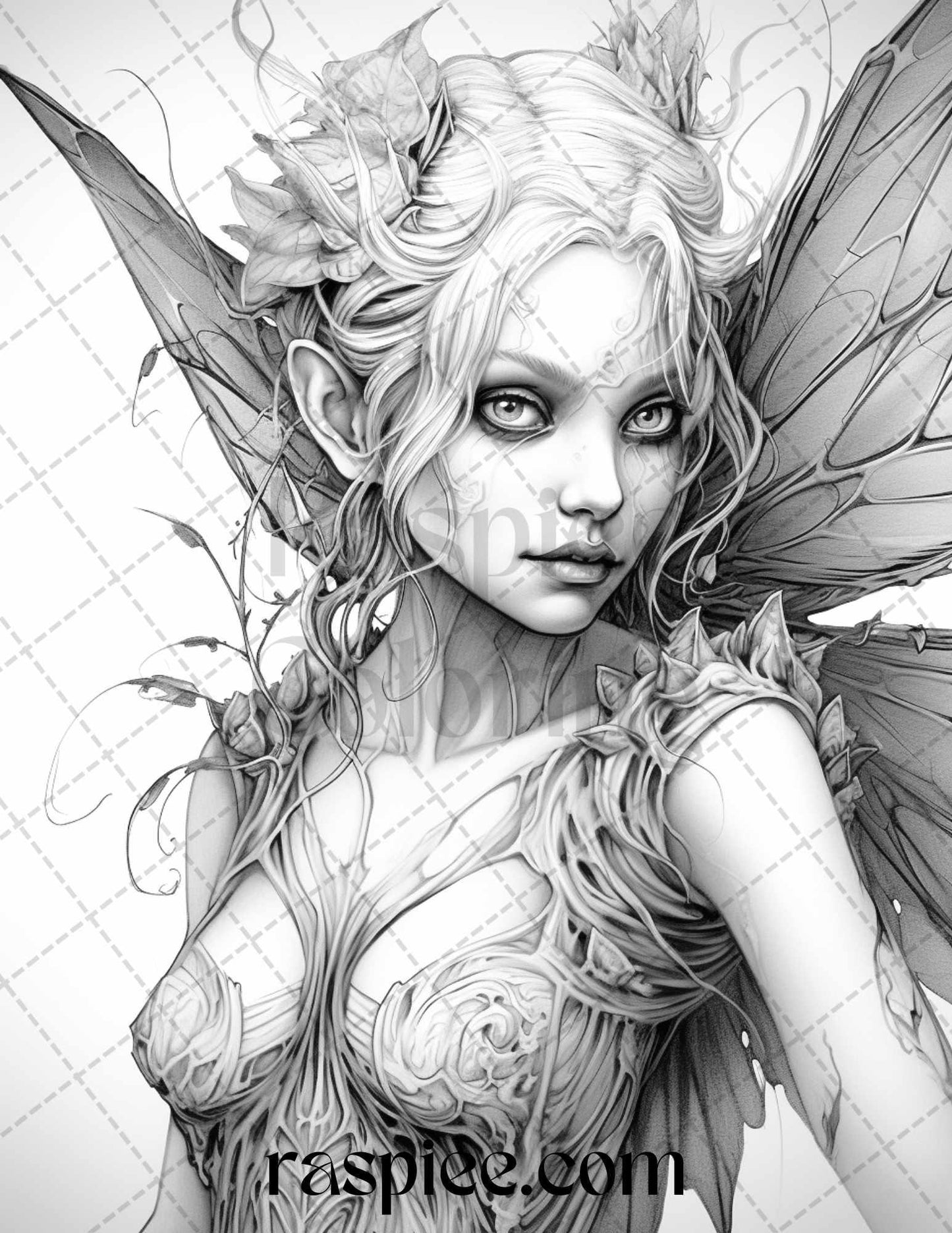 60 Halloween Zombie Fairy Grayscale Coloring Pages Printable for Adults, PDF File Instant Download