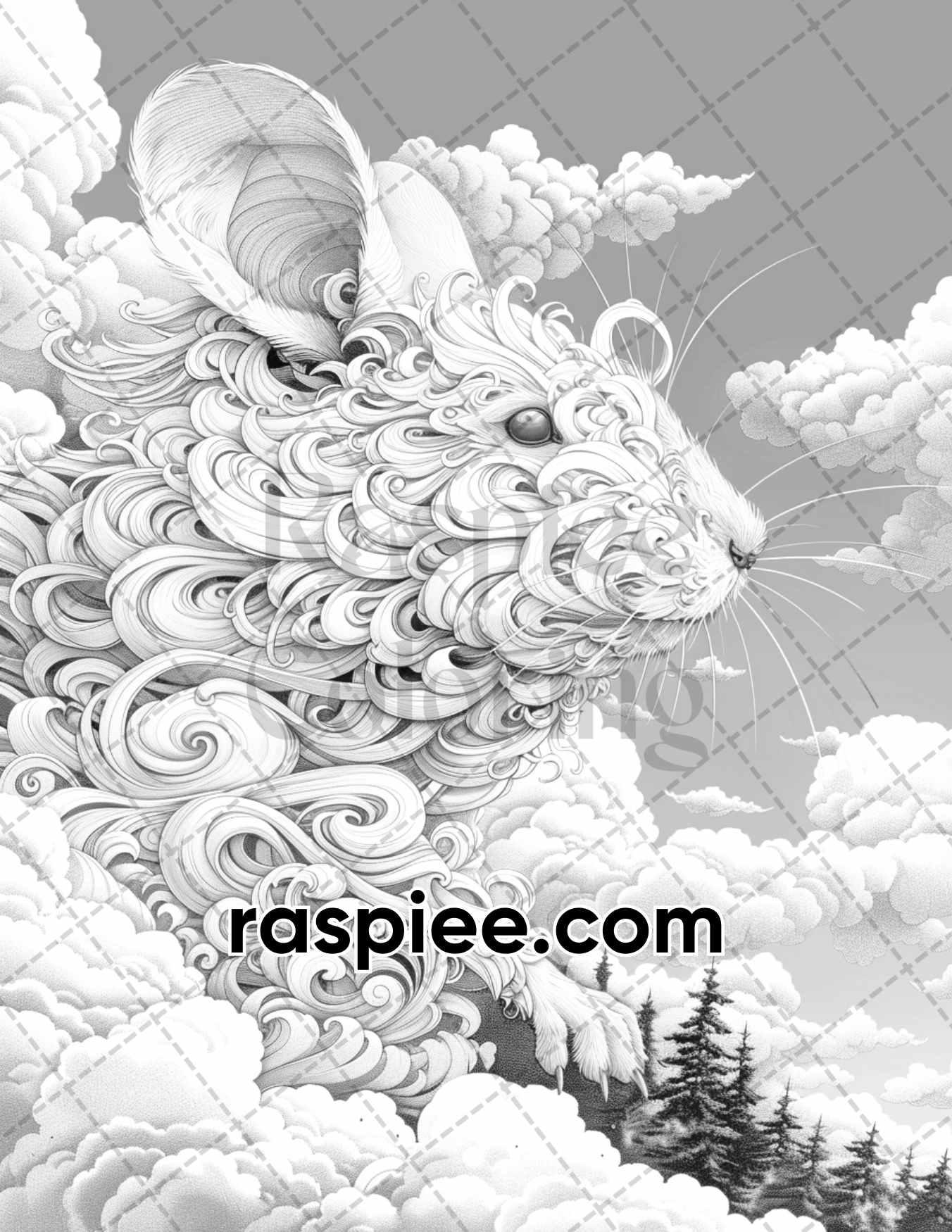 80 Fantasy Animal Cloud Grayscale Adult Coloring Pages, Printable PDF Instant Download