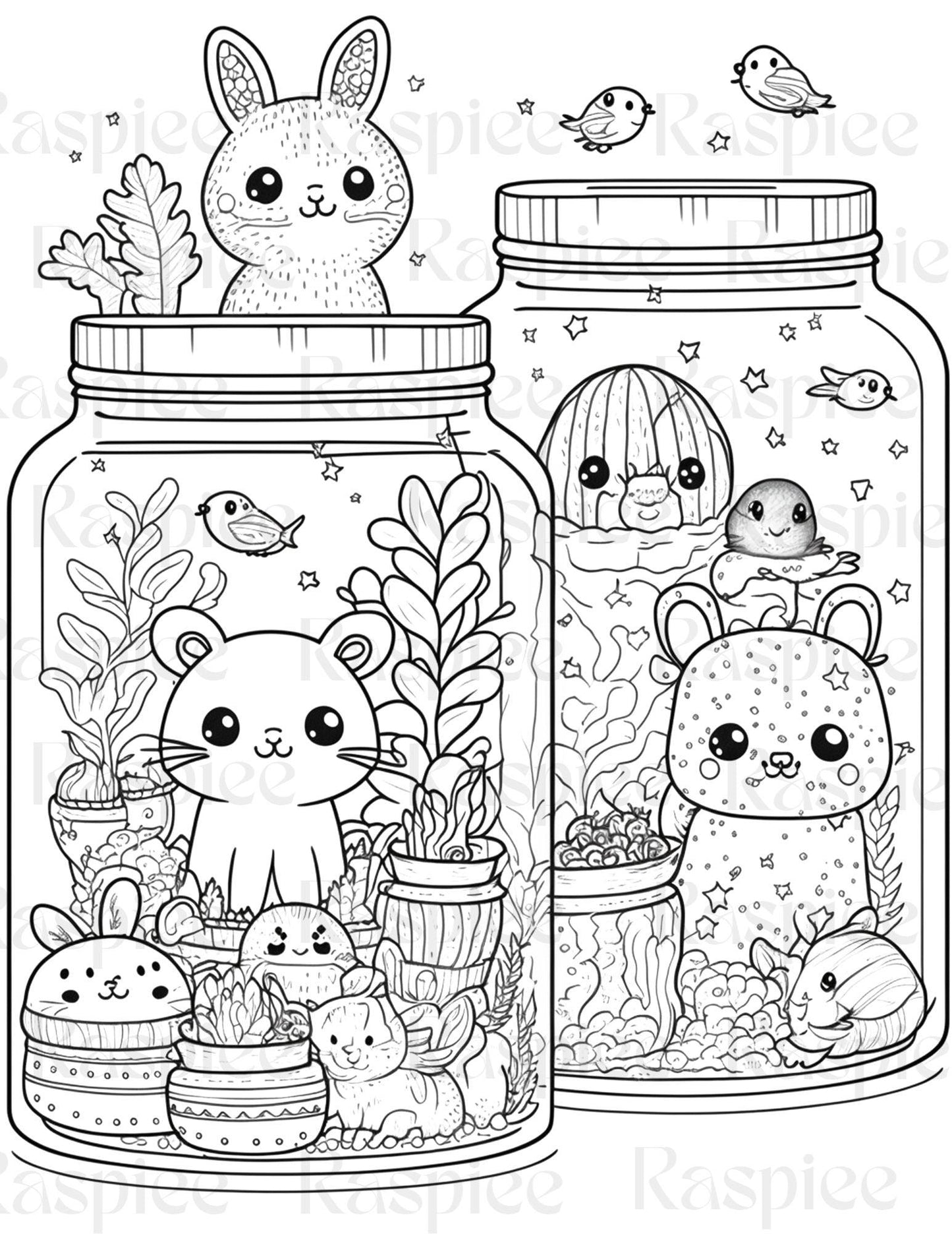 100 Animal in Jar Coloring Pages, Printable Coloring Pages for Kids and Adults, Printable PDF File Instant Download