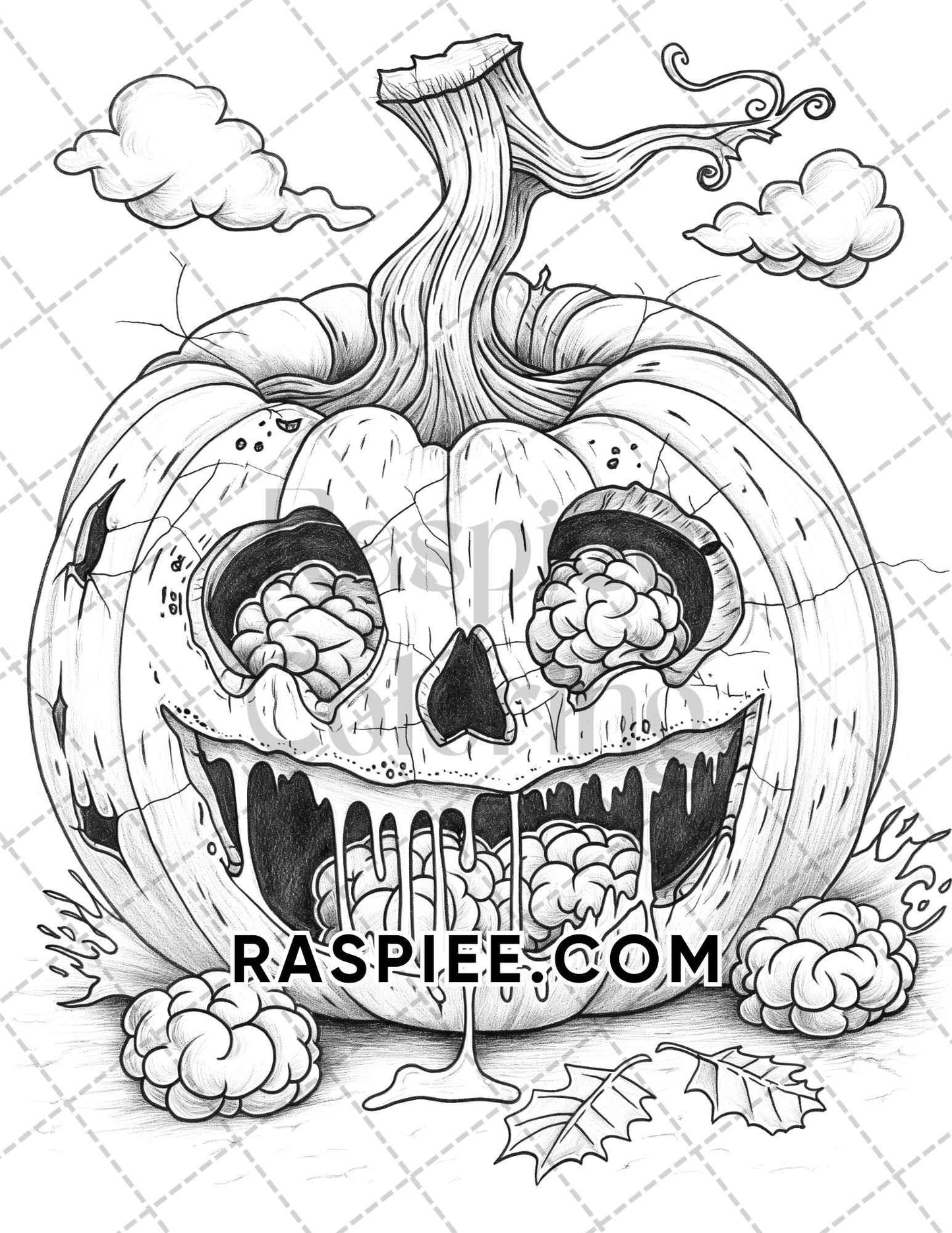 Spooky Pumpkin Halloween Adult Coloring Pages Printable PDF Instant Download