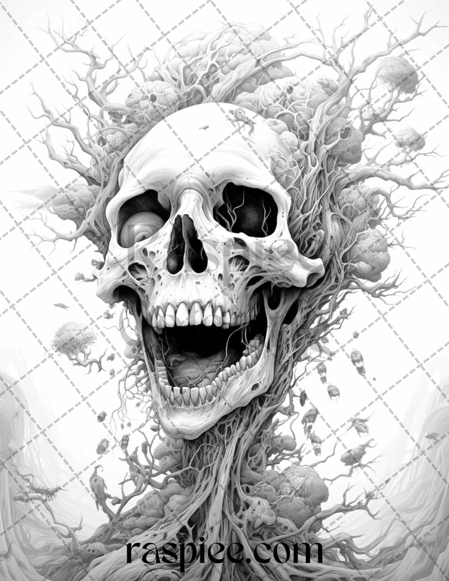 60 Halloween Nightmare Grayscale Coloring Pages Printable for Adults, PDF File Instant Download