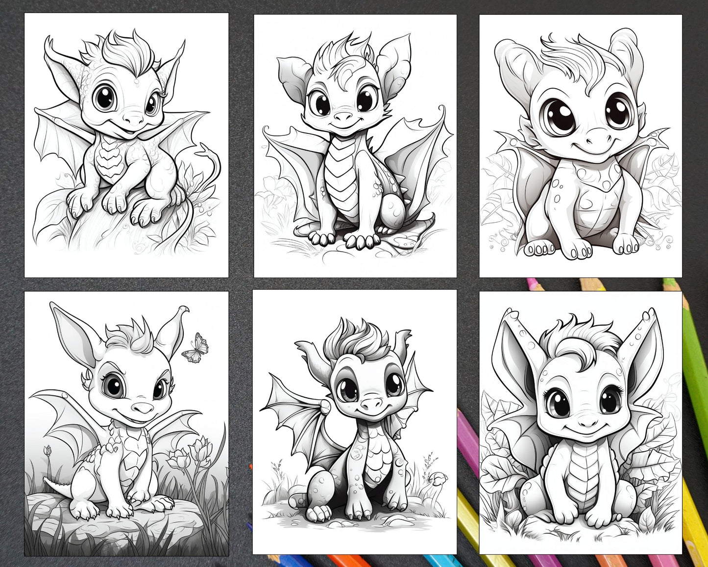 200 Woodland Baby Dragons Coloring Pages for Kids, Printable PDF Instant Download